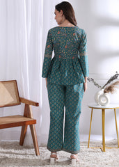 "Teal Blossom" Pure Cotton Co-ord Set