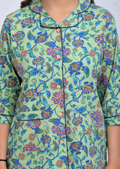 "Mint Bloom" Printed Viscose Night Suit
