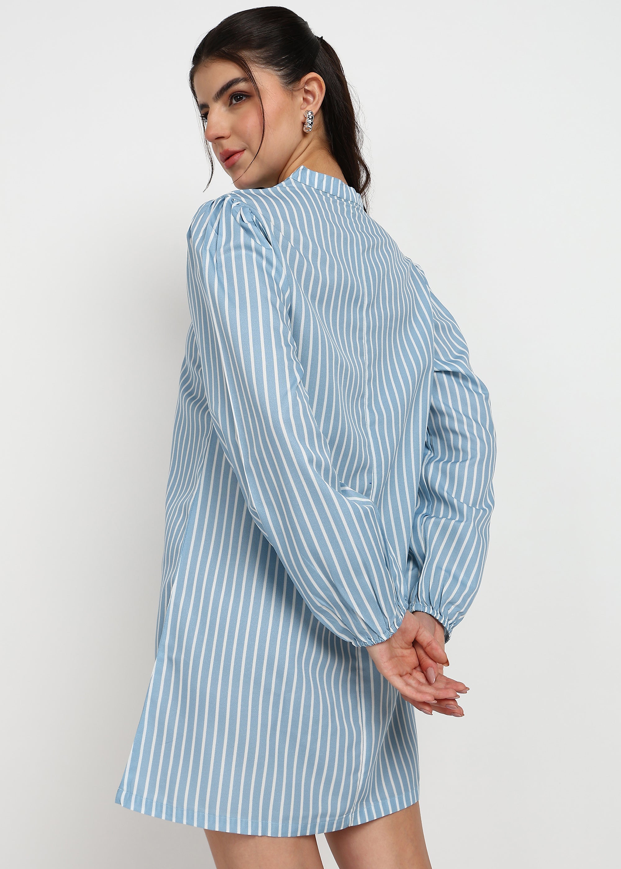 Women Sky Blue Strip A-line Dress