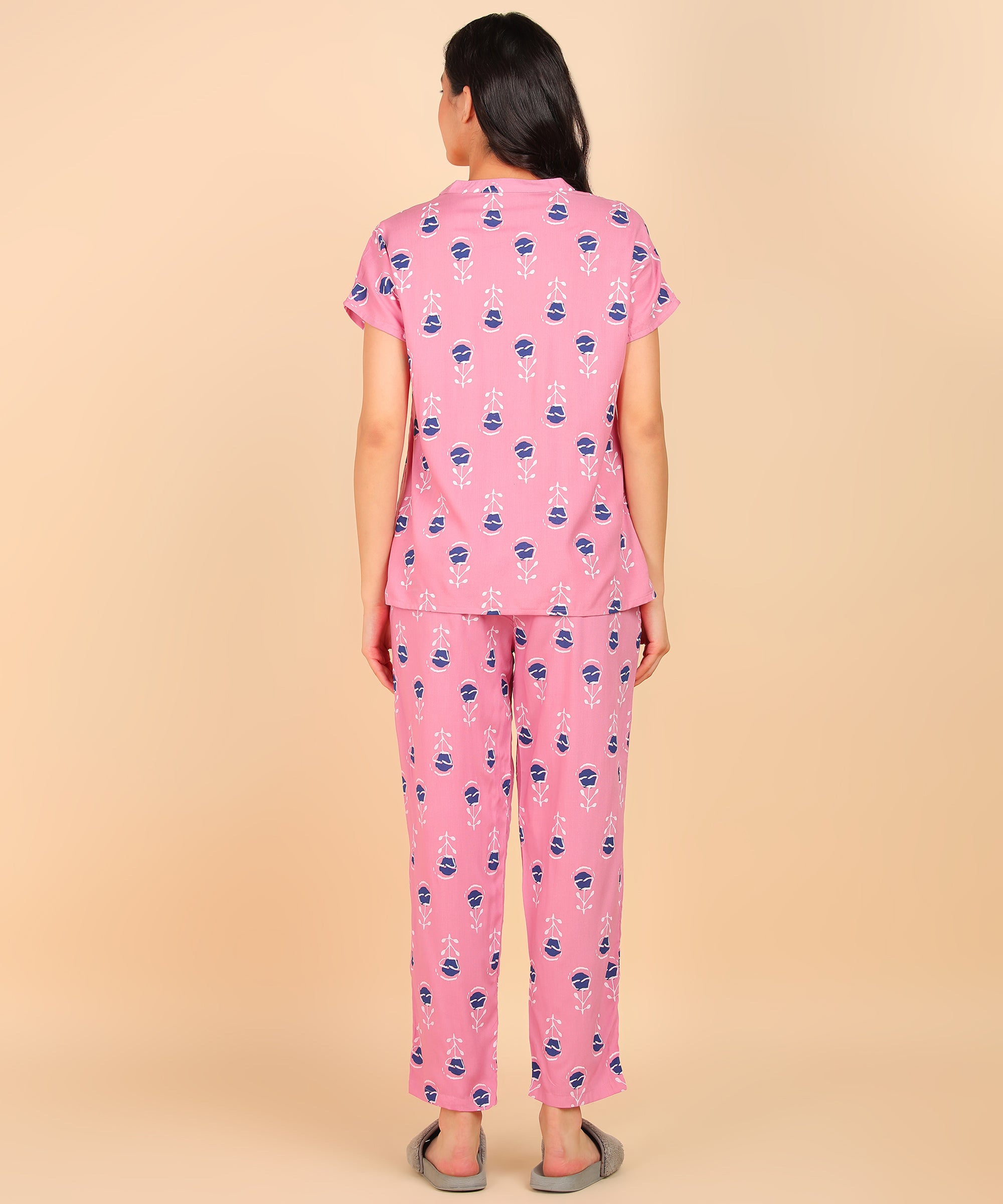 "Pink Pause" Viscose Printed Night Suit