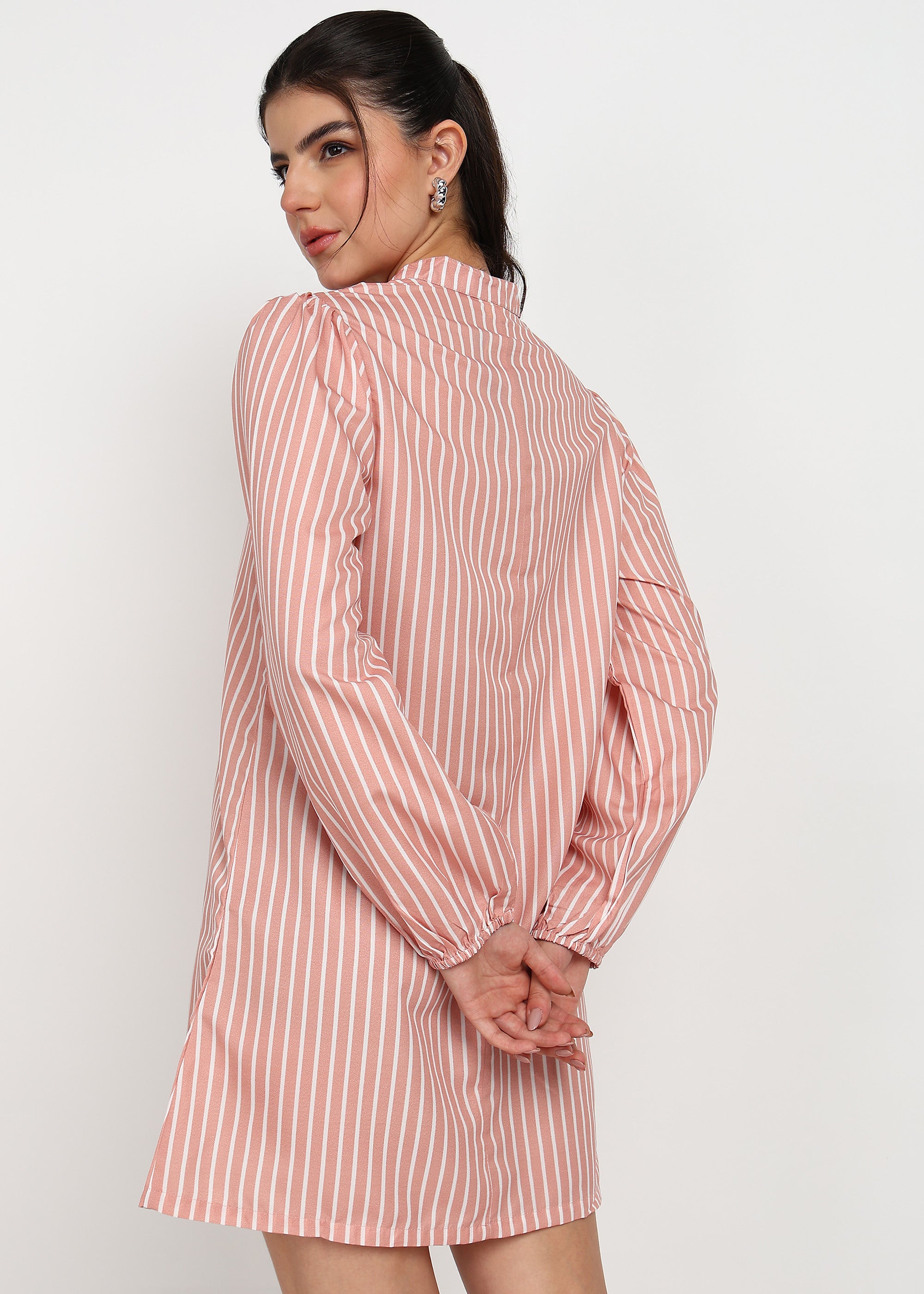 Women Peach Strip A-line Dress