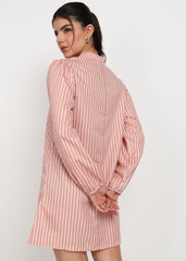 Women Peach Strip A-line Dress