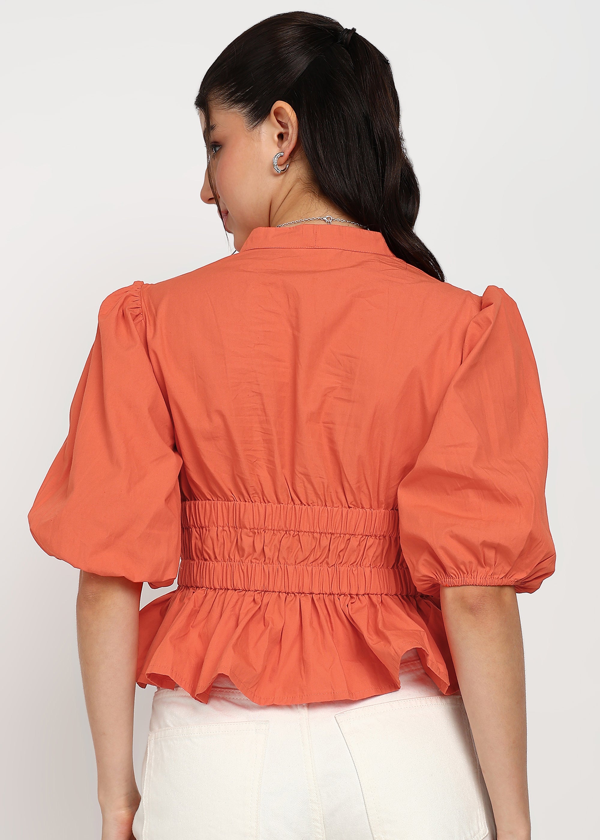 Women Coral Solid Top