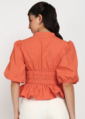 Women Coral Solid Top