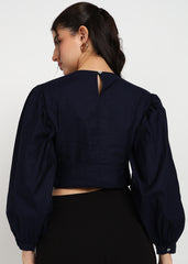 Women Navy Solid Crop Top