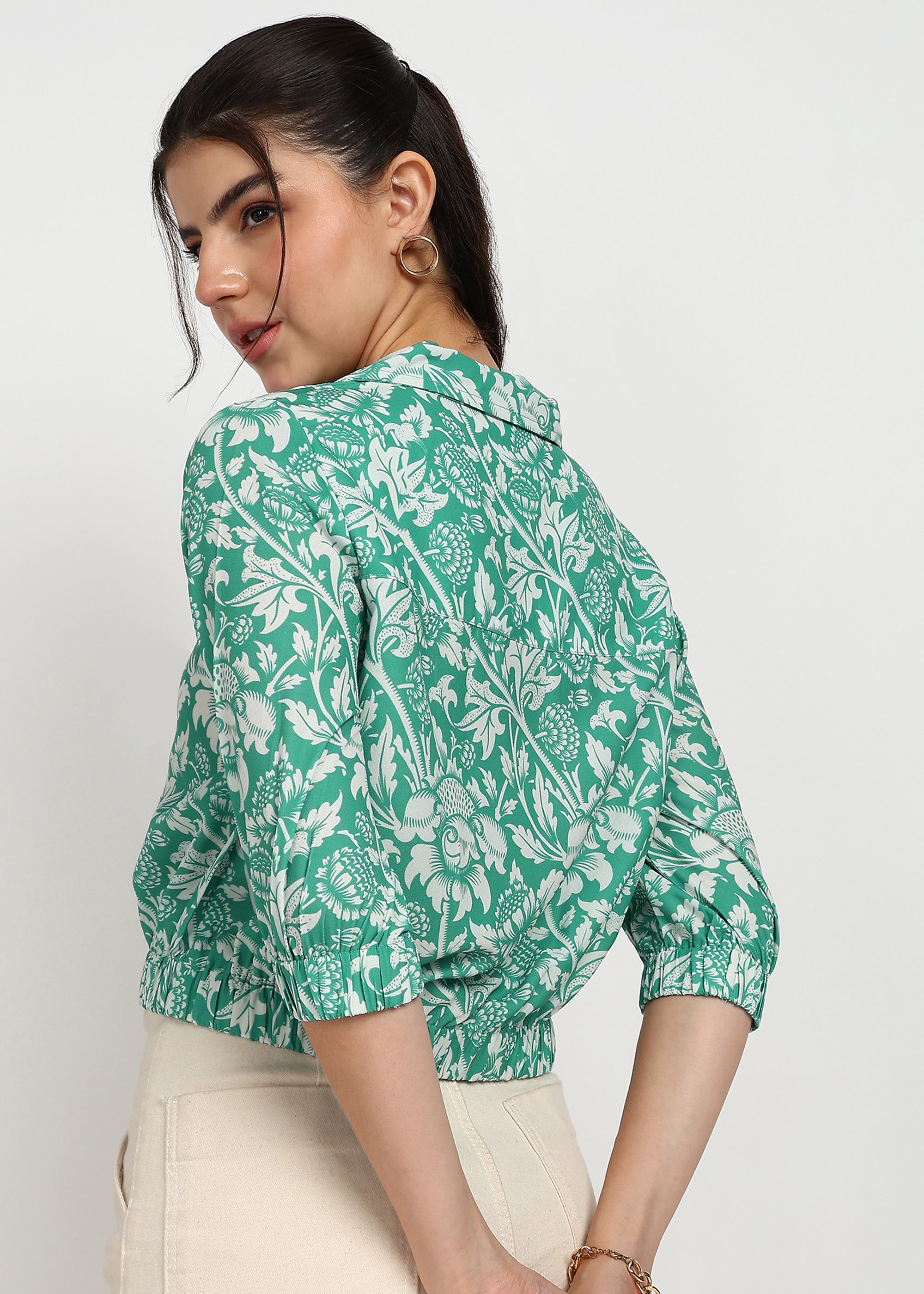 Women Green Floral Printed Shirt