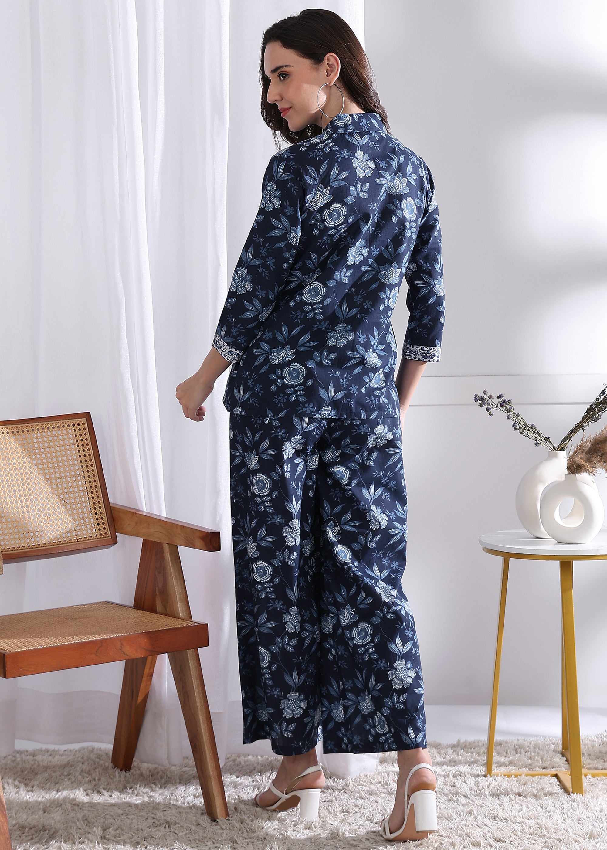 "Indigo Bloom" Pure Cotton Co-ord Set