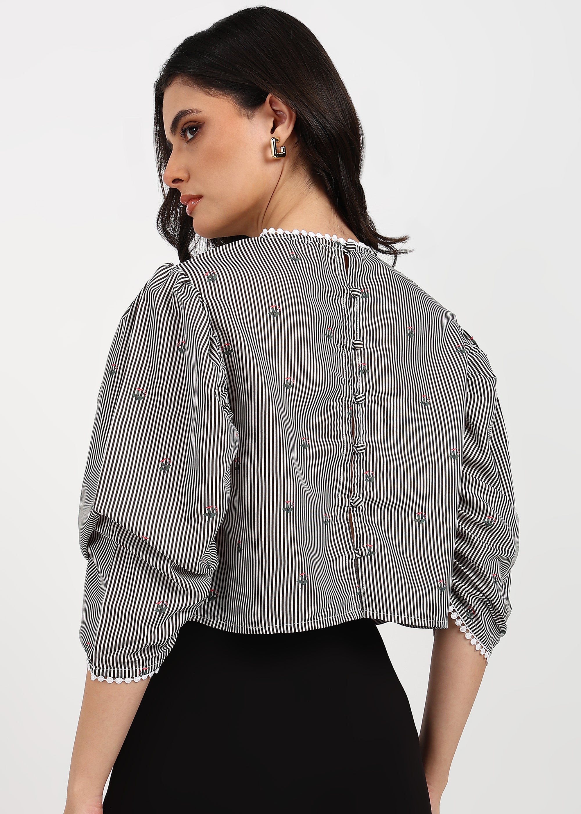 "Midnight Petals" Polyester Striped Top