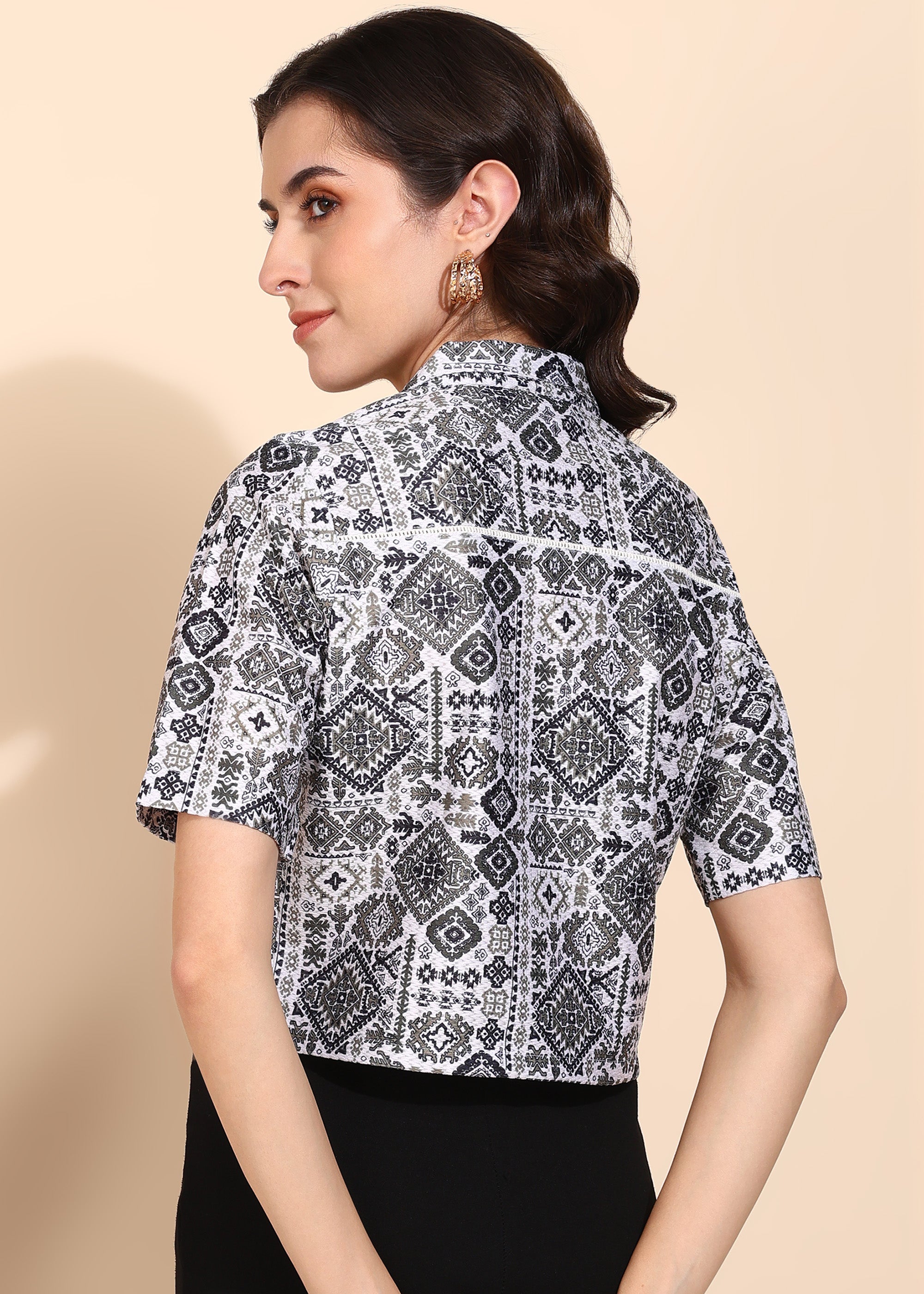 "Monochrome Maze" Printed Top