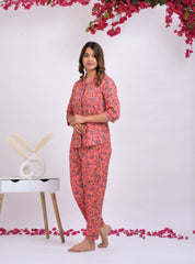 "Coral Garden" Printed Viscose Night Suit