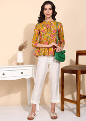 "Golden Garden" Printed Flared Top