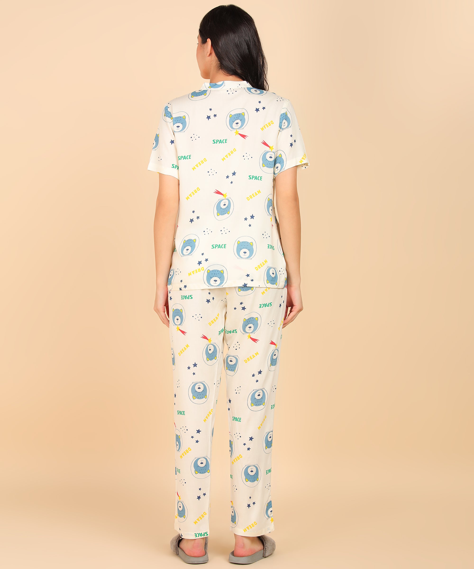 "Space Snooze" Viscose Printed Night Suit
