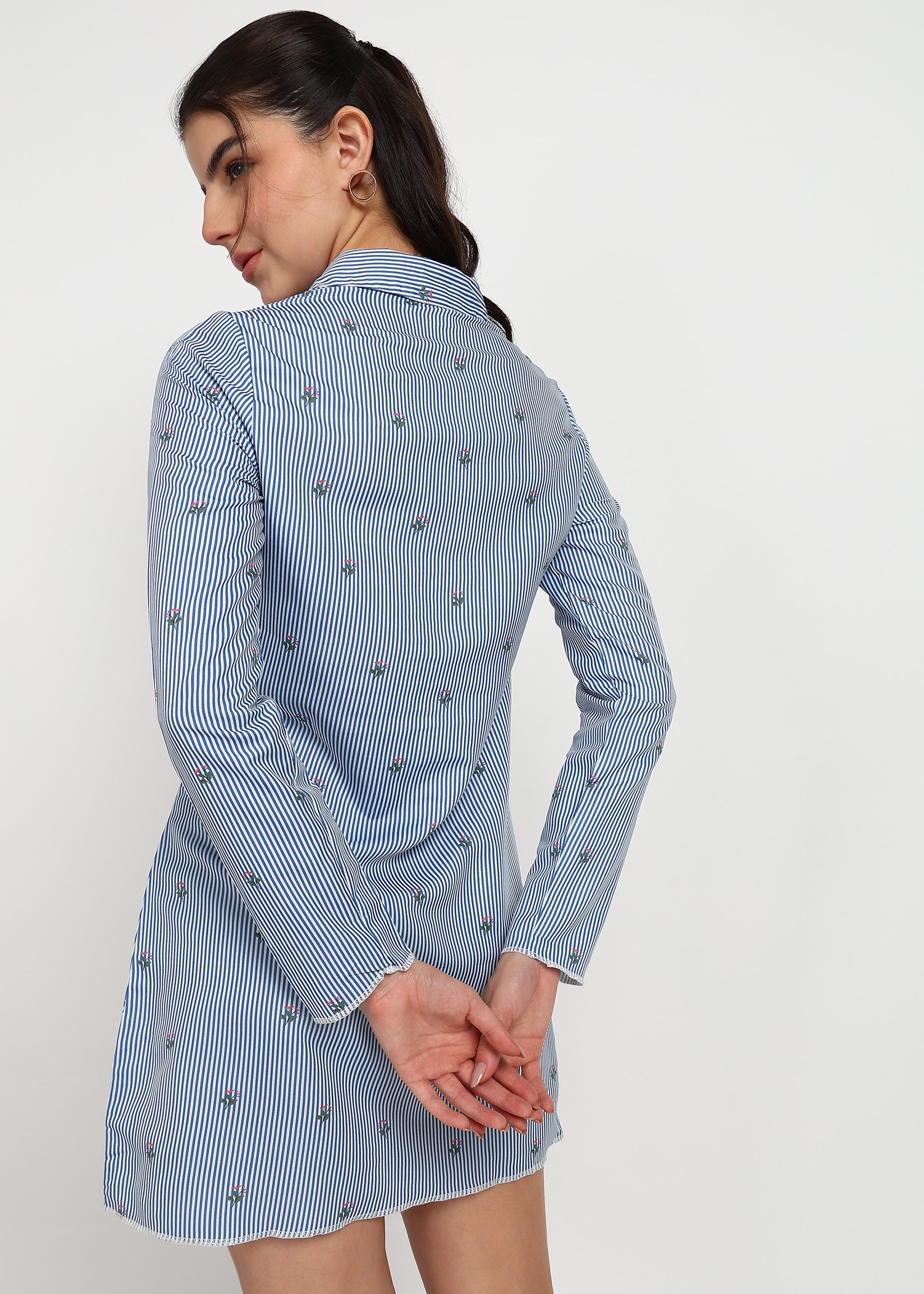 Women Blue Strip Shirt Dress