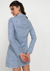 Women Blue Strip Shirt Dress