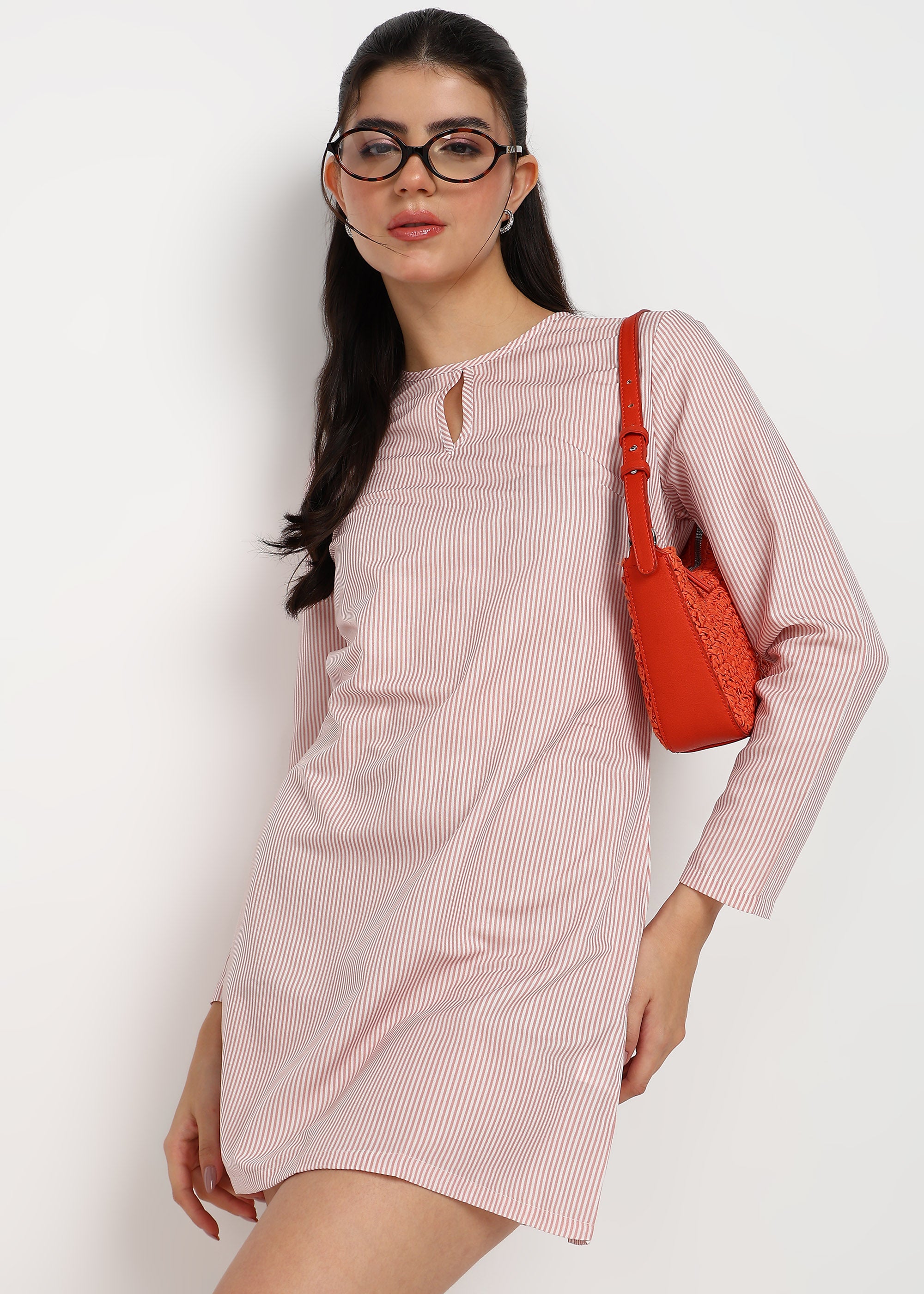 Women Peach Strip Dress