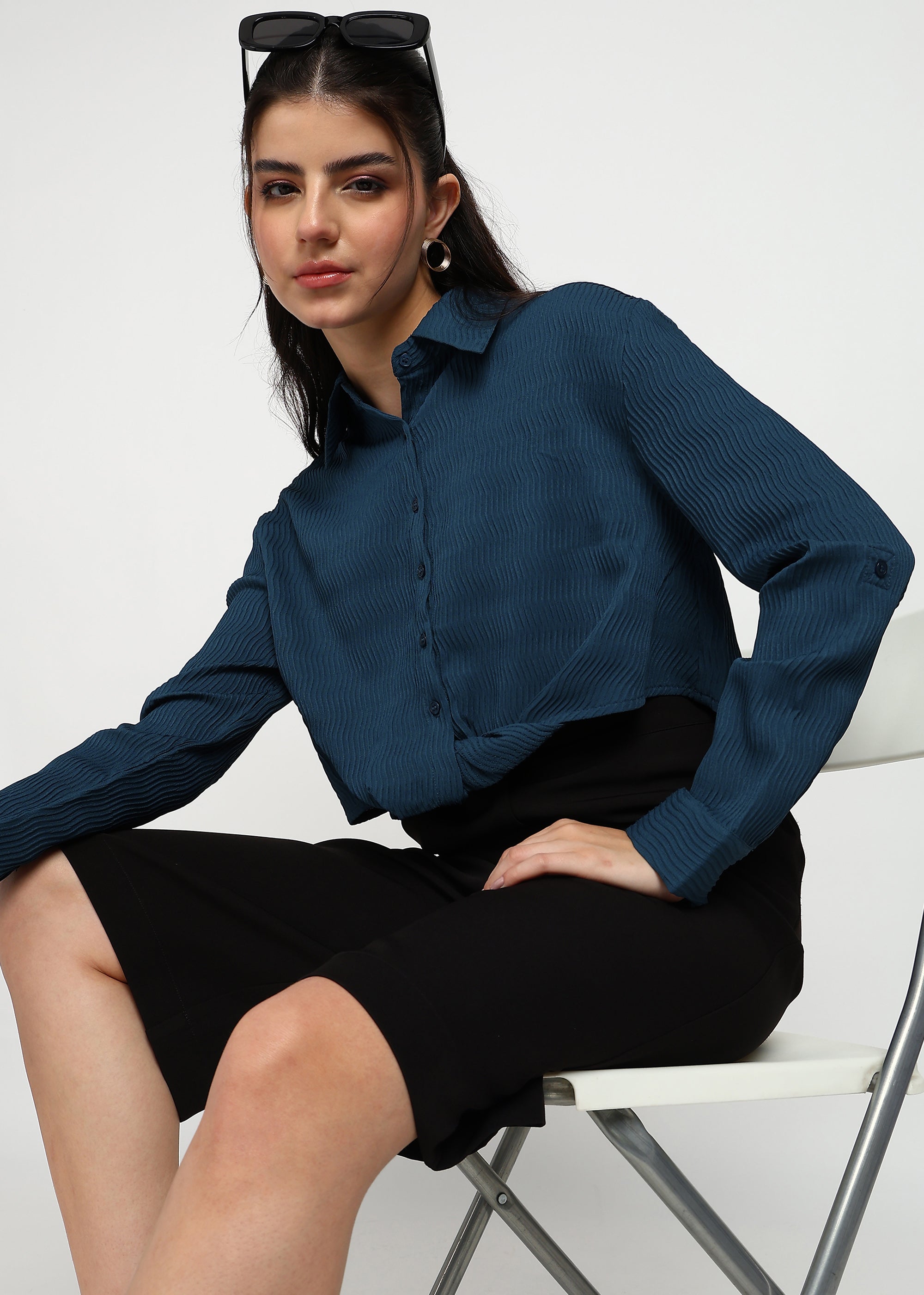 Women Navy Solid Shirt