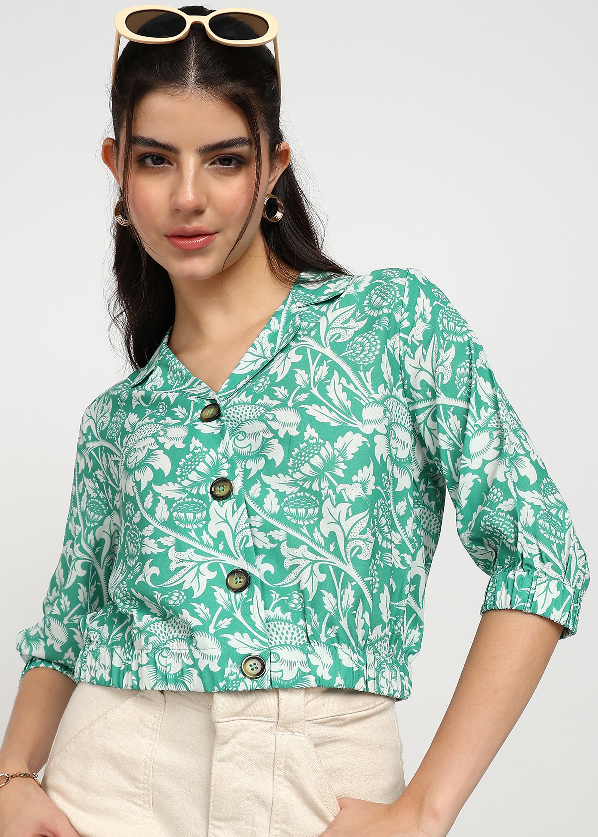 Women Green Floral Printed Shirt