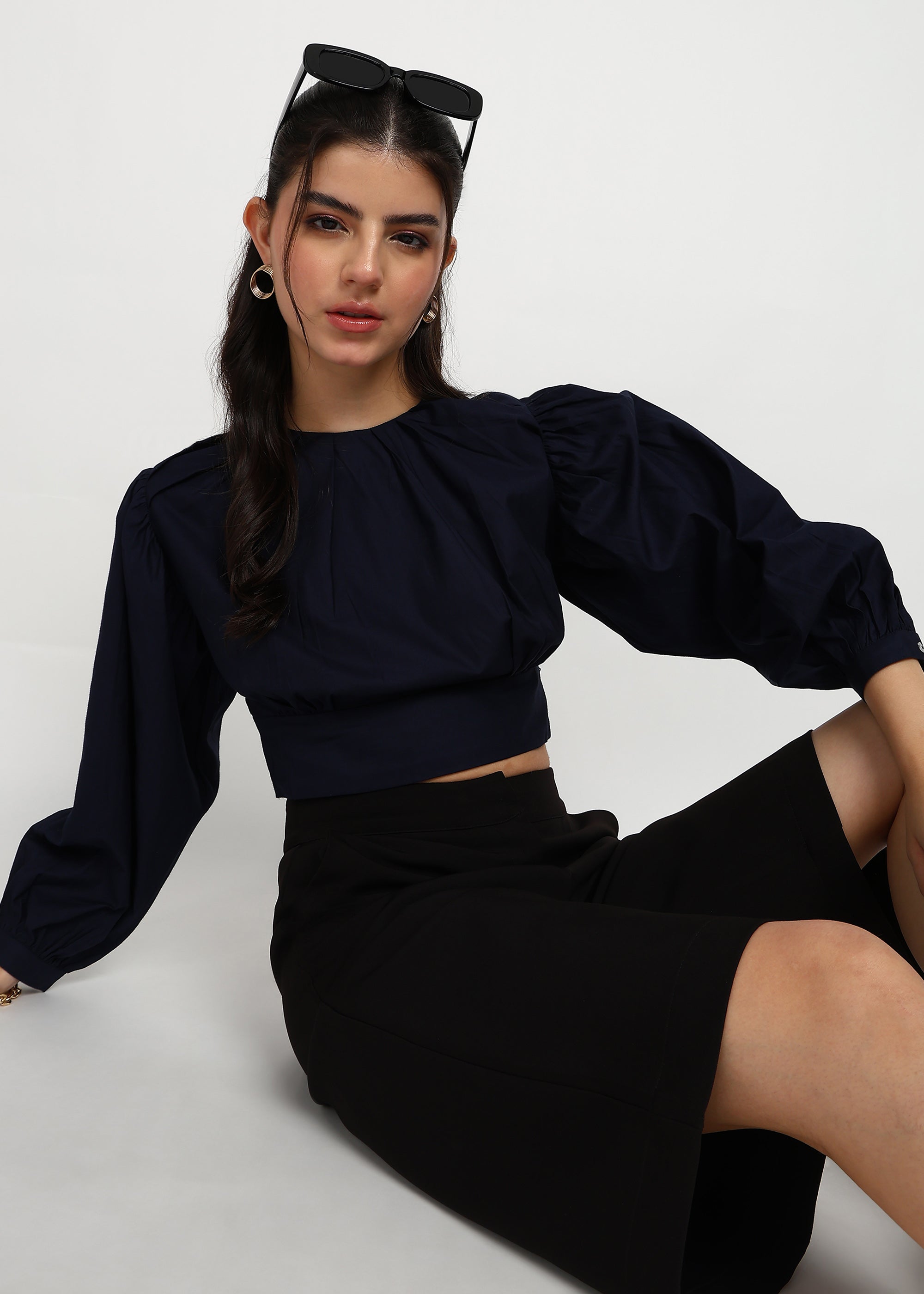Women Navy Solid Crop Top