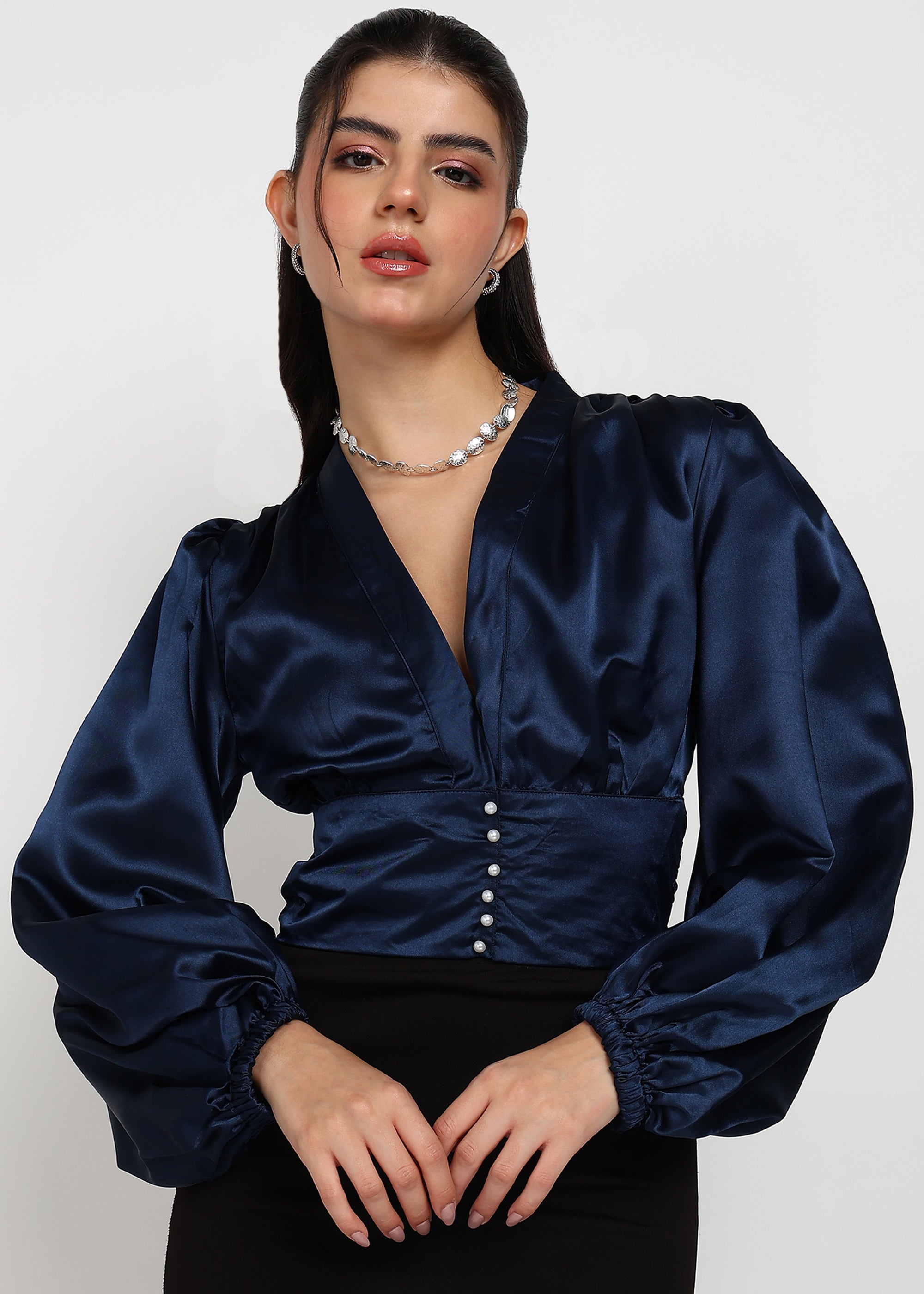 Women Navy Solid Top