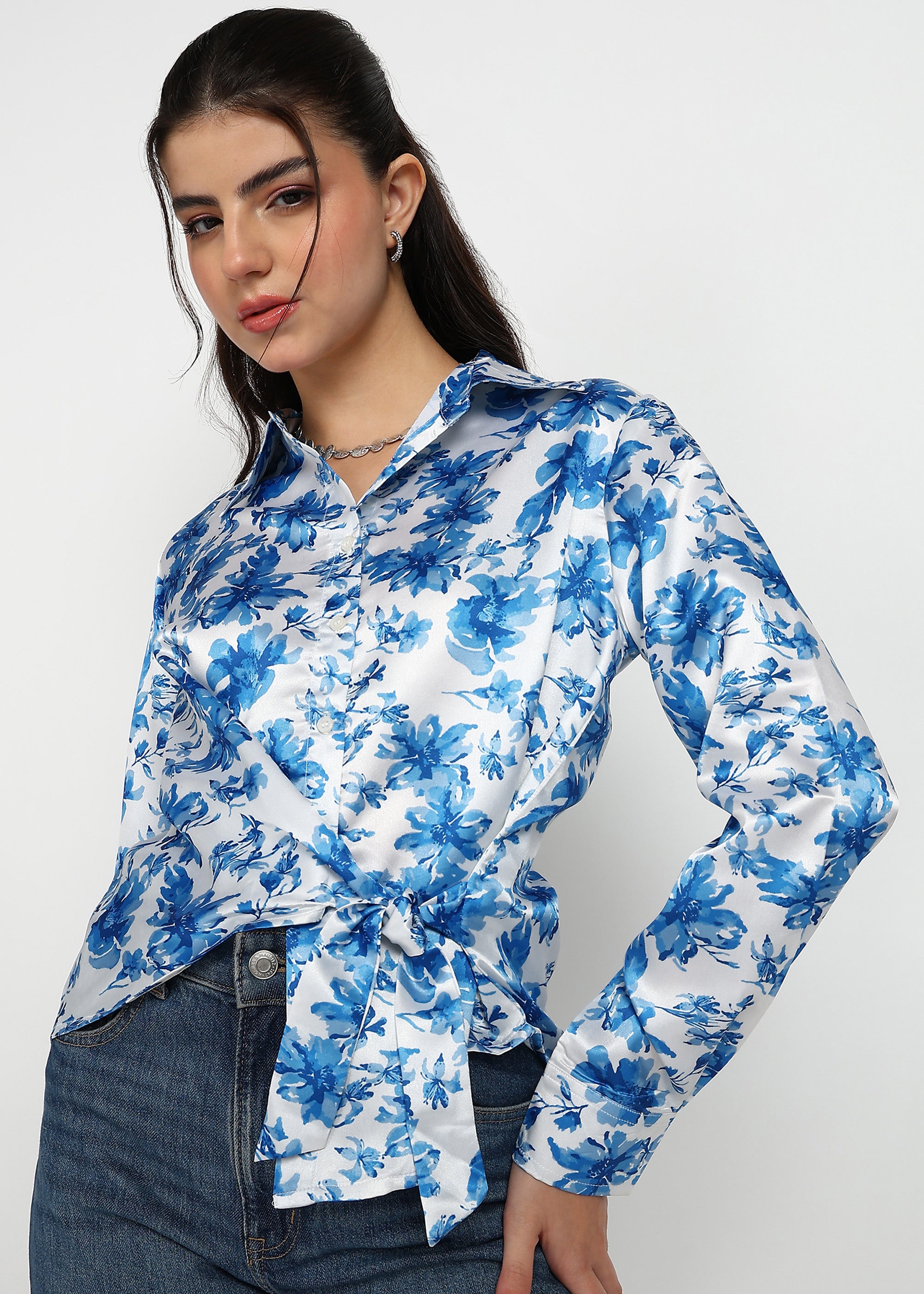 Women Blue Floral Printed Shirt