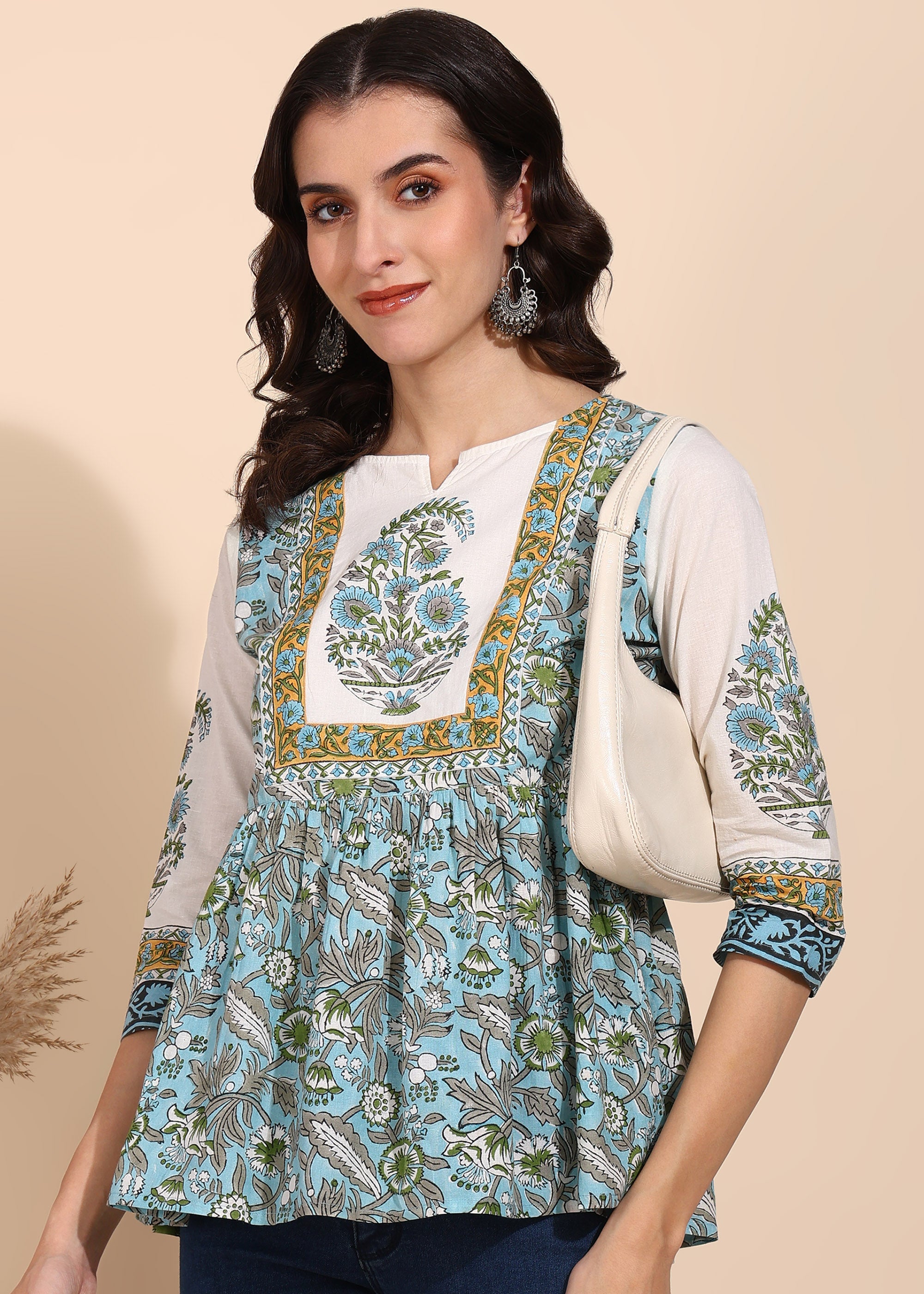 "Blue Orchard" Pure Cotton Printed Top
