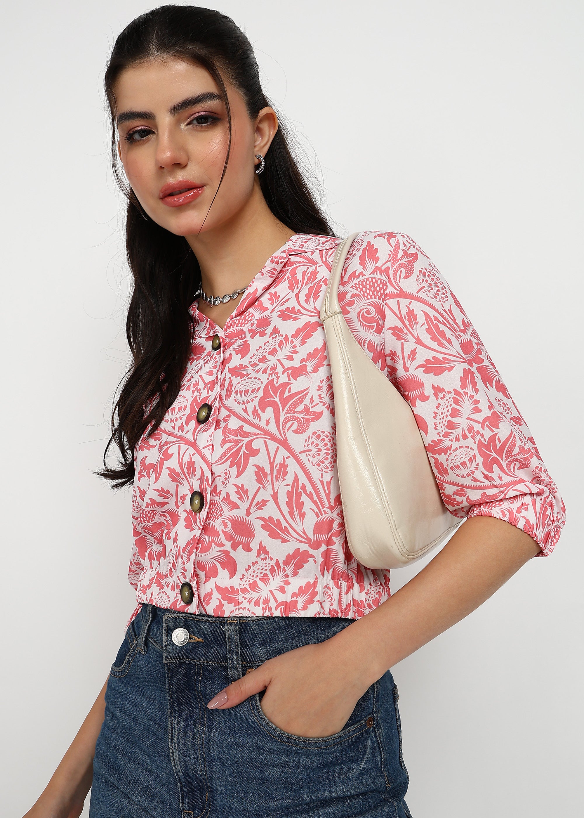Women Peach Floral Printed Shirt