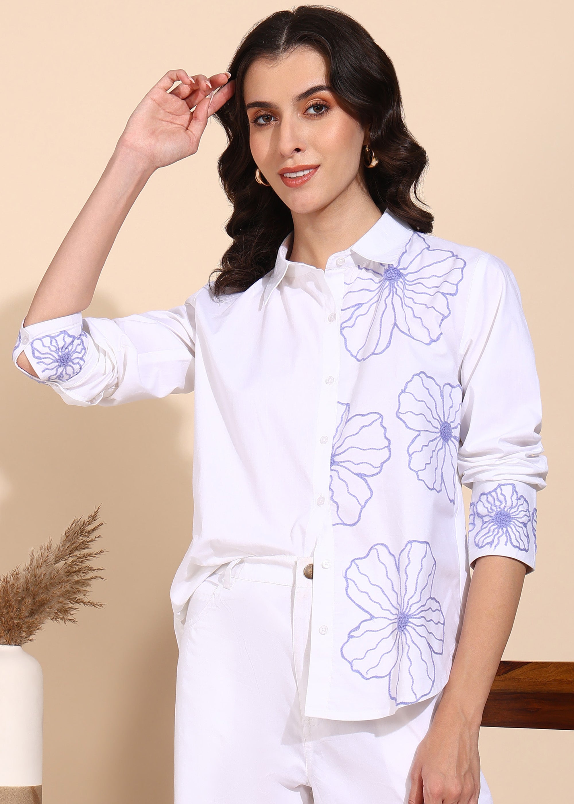 "Lavender Breeze" Aari Embroidered Cotton Poplin Co-ord Set