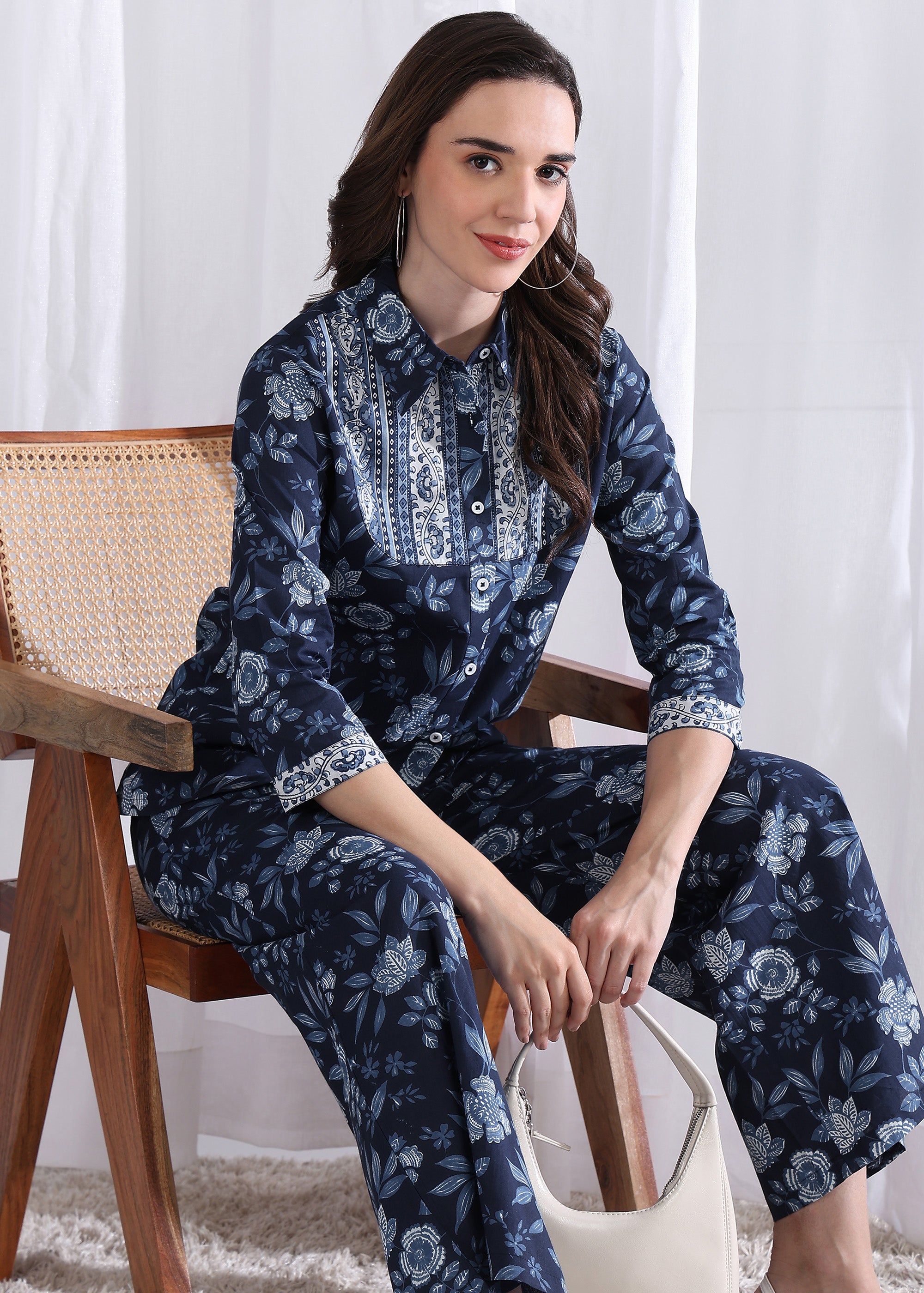 "Indigo Bloom" Pure Cotton Co-ord Set