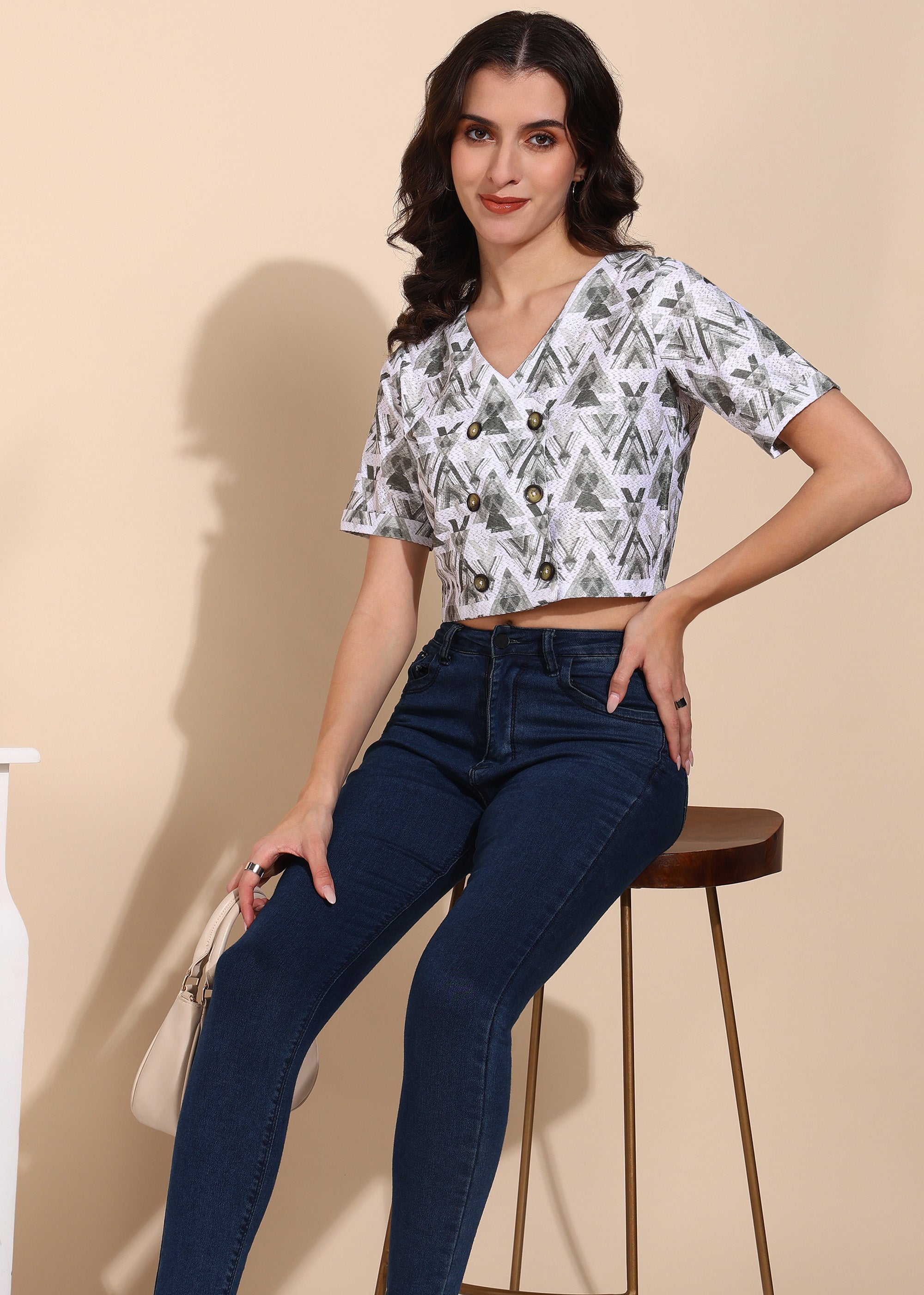 "Olive Orbit" Buttoned Crop Top