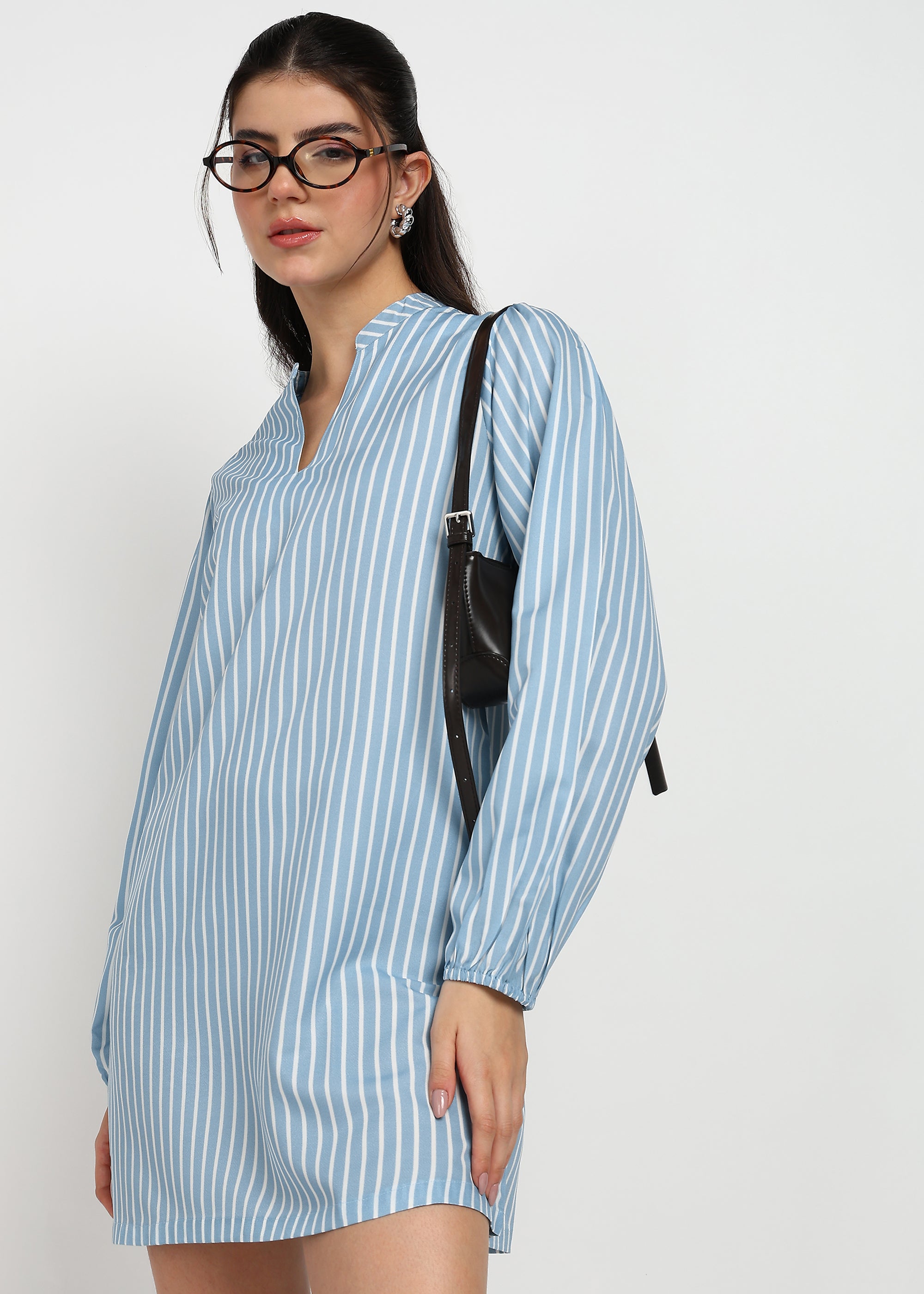 Women Sky Blue Strip A-line Dress