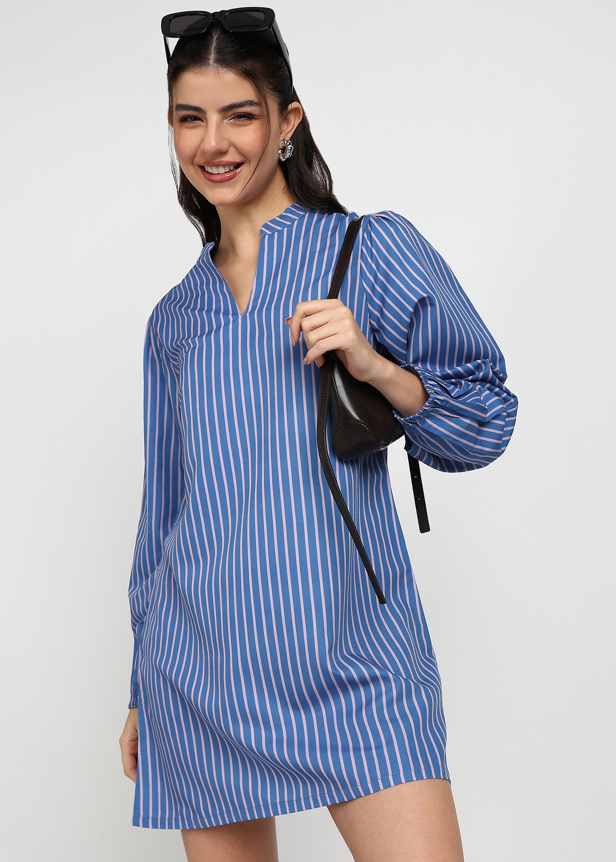 Women Blue Strip A-line Dress