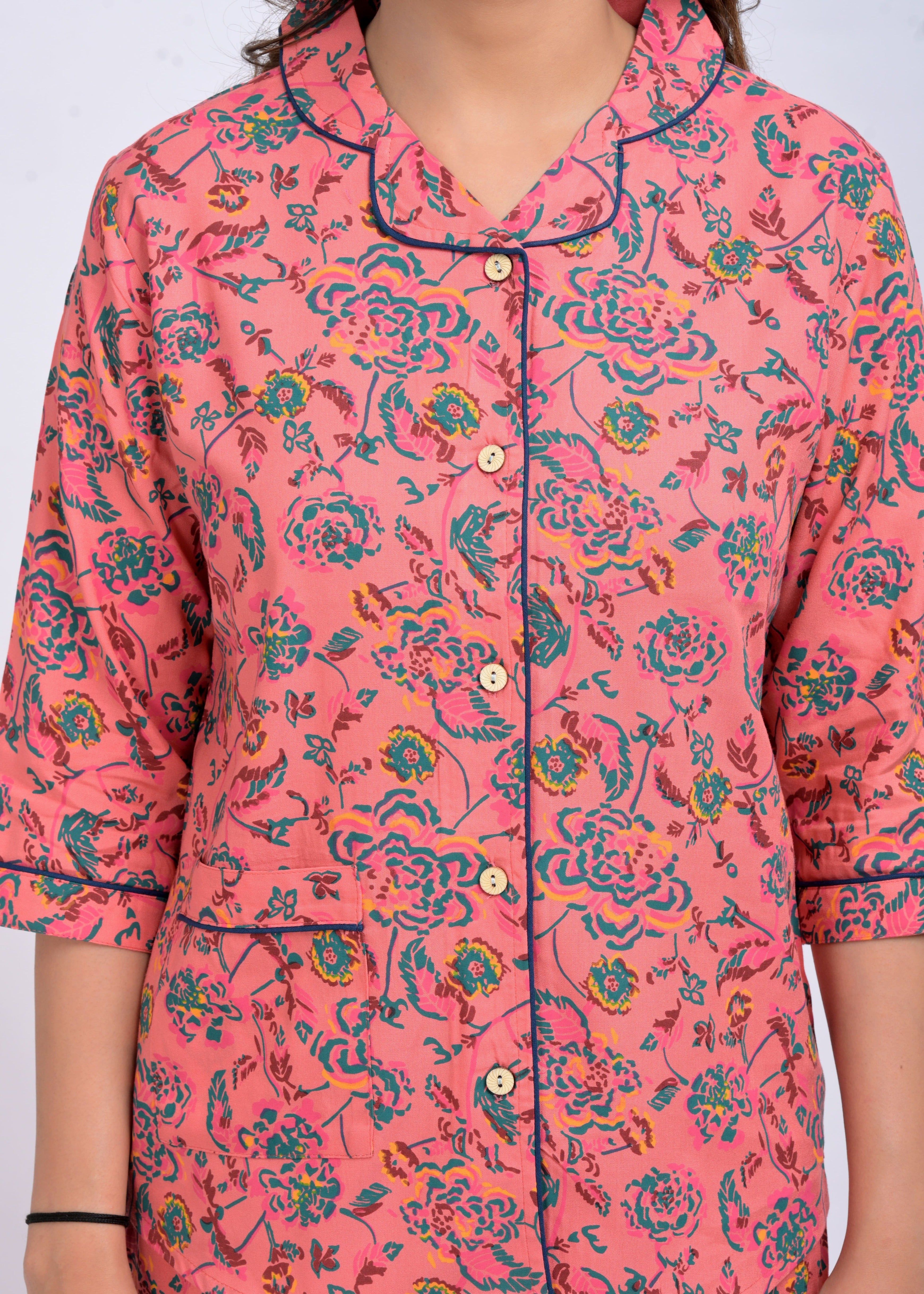 "Coral Garden" Printed Viscose Night Suit