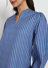 Women Blue Strip A-line Dress