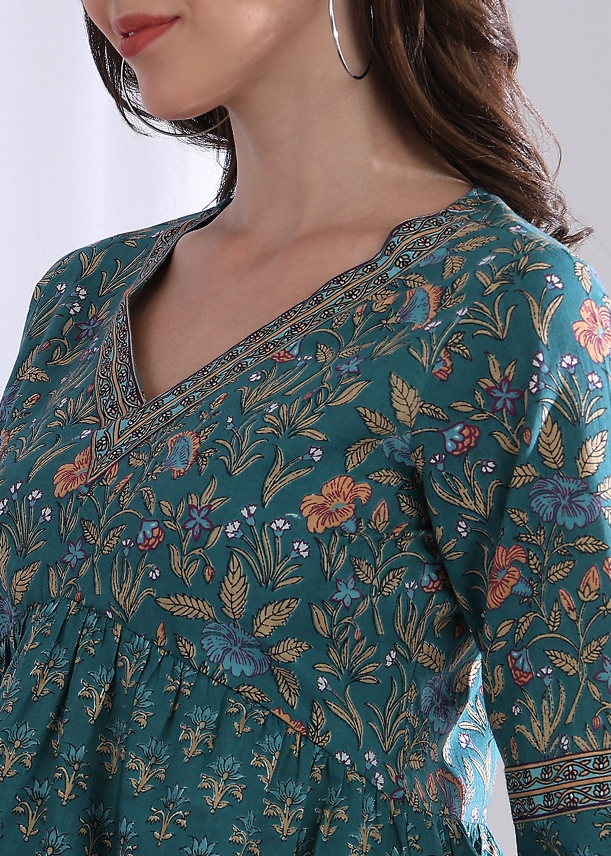 "Teal Blossom" Pure Cotton Co-ord Set