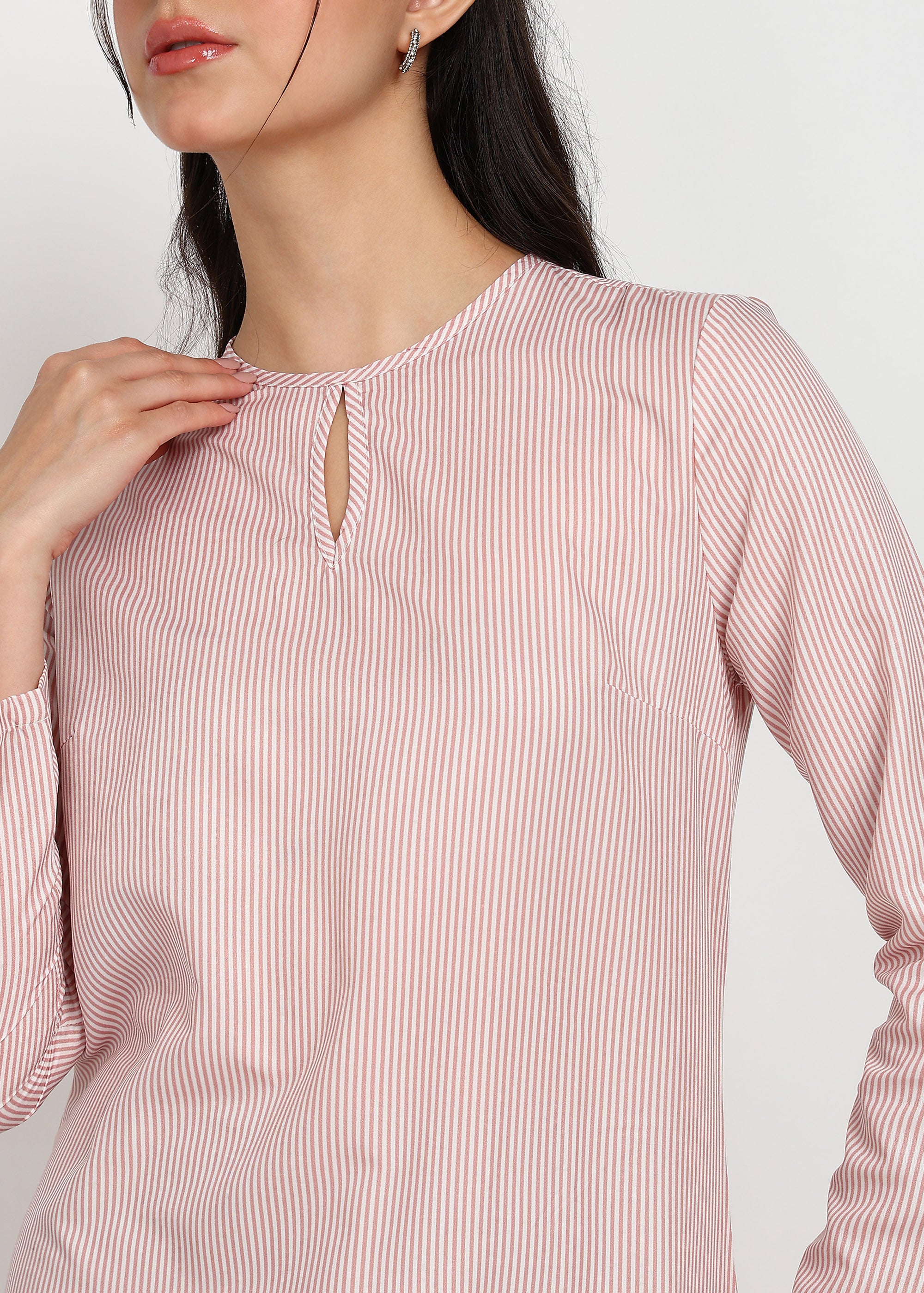 Women Peach Strip Dress