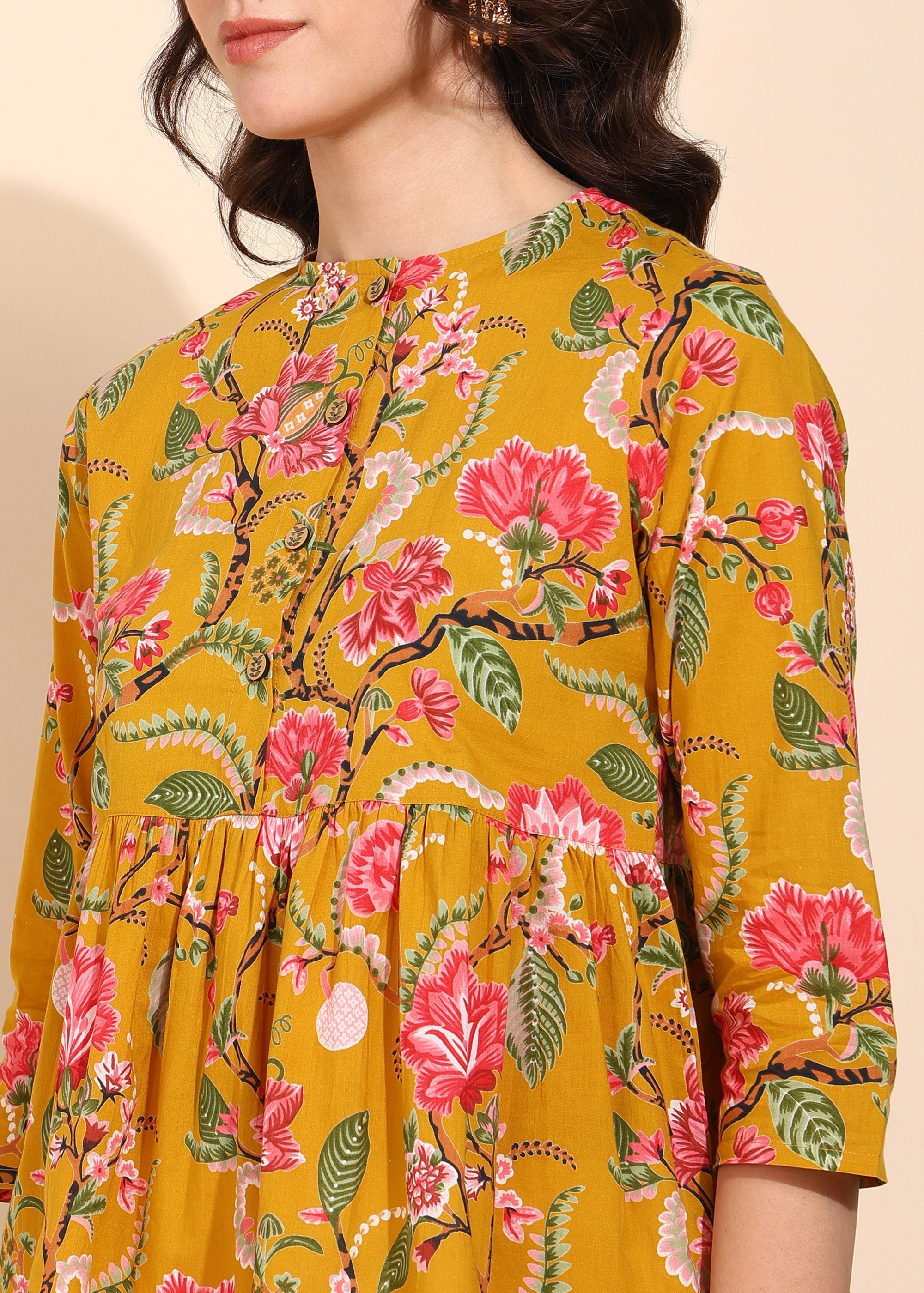 "Golden Garden" Printed Flared Top