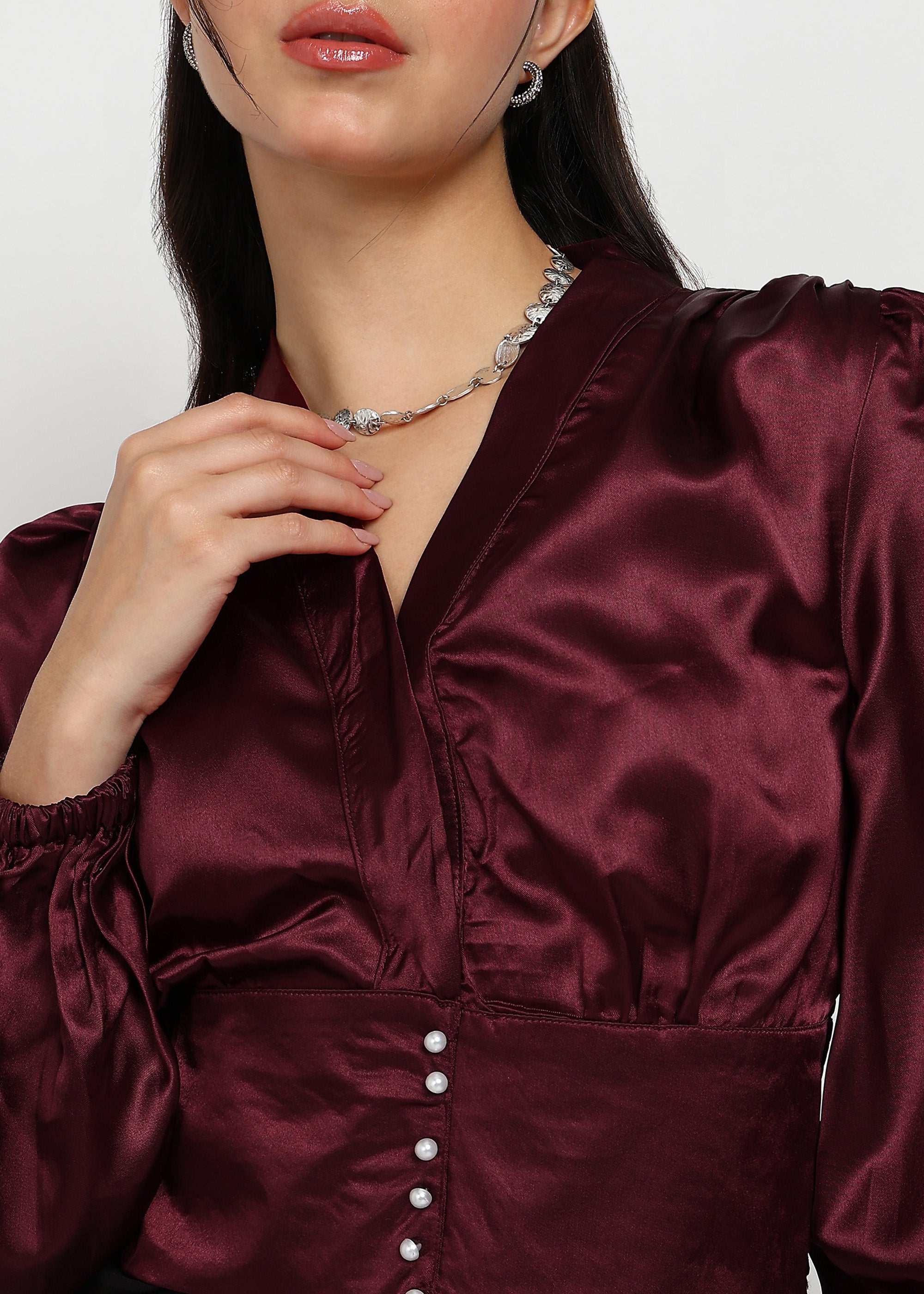 Women Maroon Solid Top