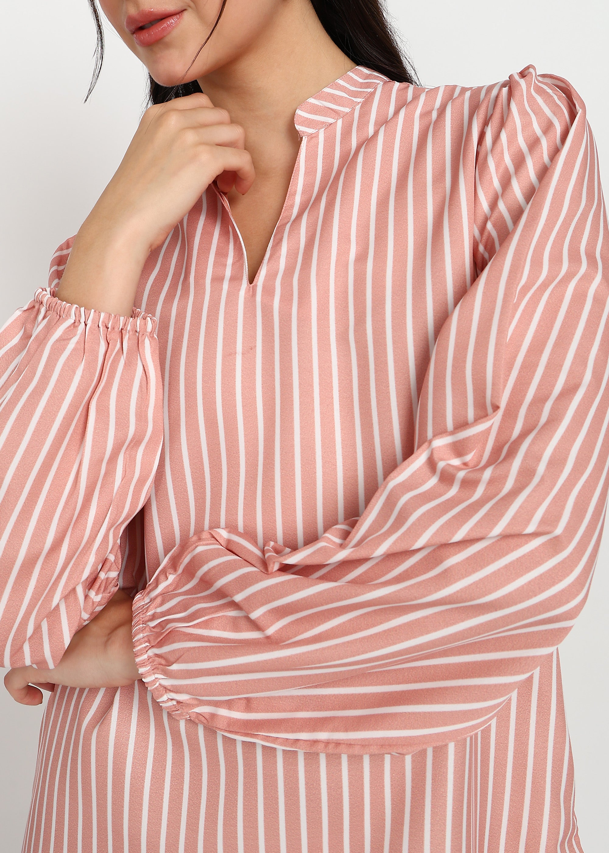 Women Peach Strip A-line Dress