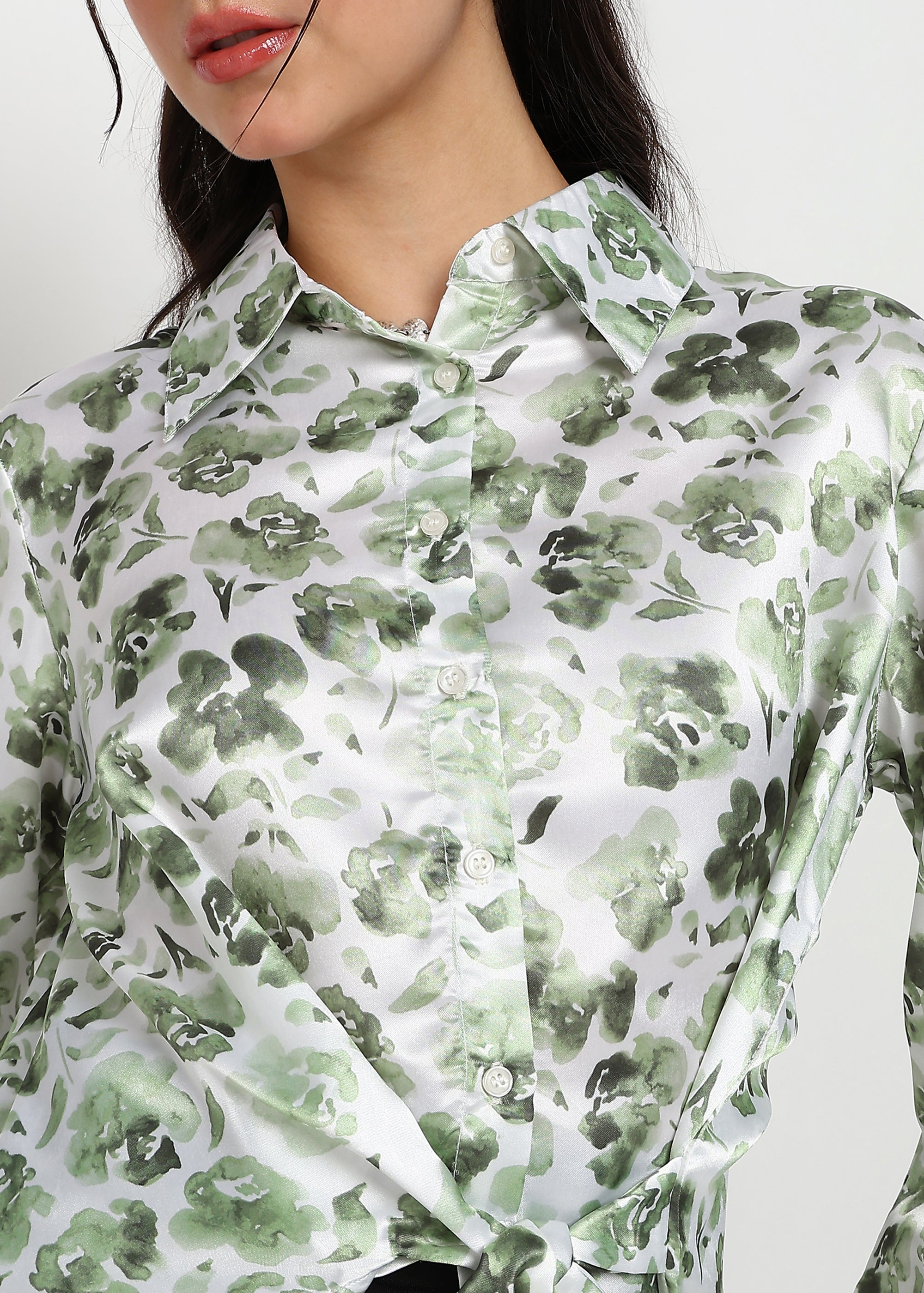 Women Green Floral Printed Shirt