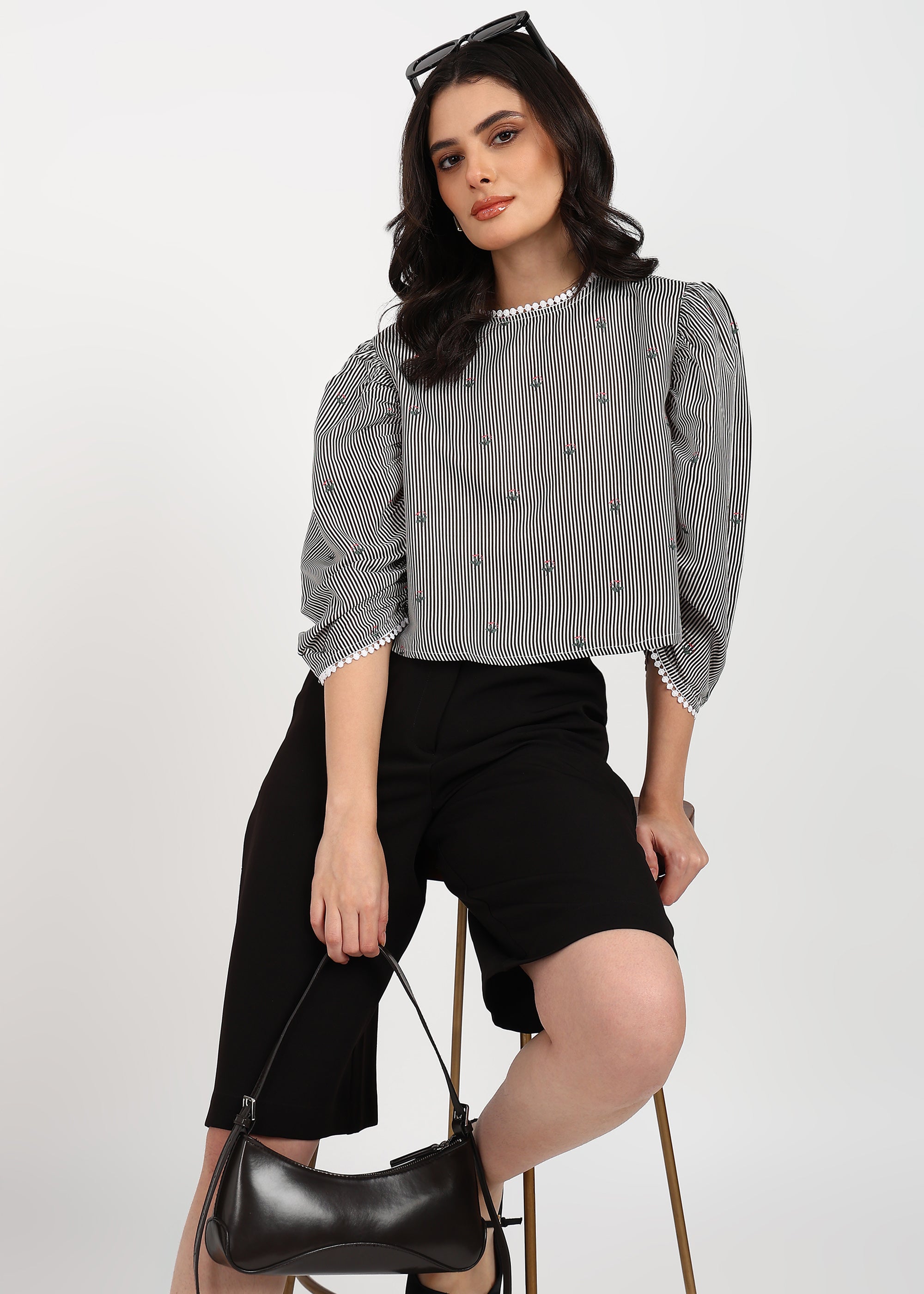 "Midnight Petals" Polyester Striped Top