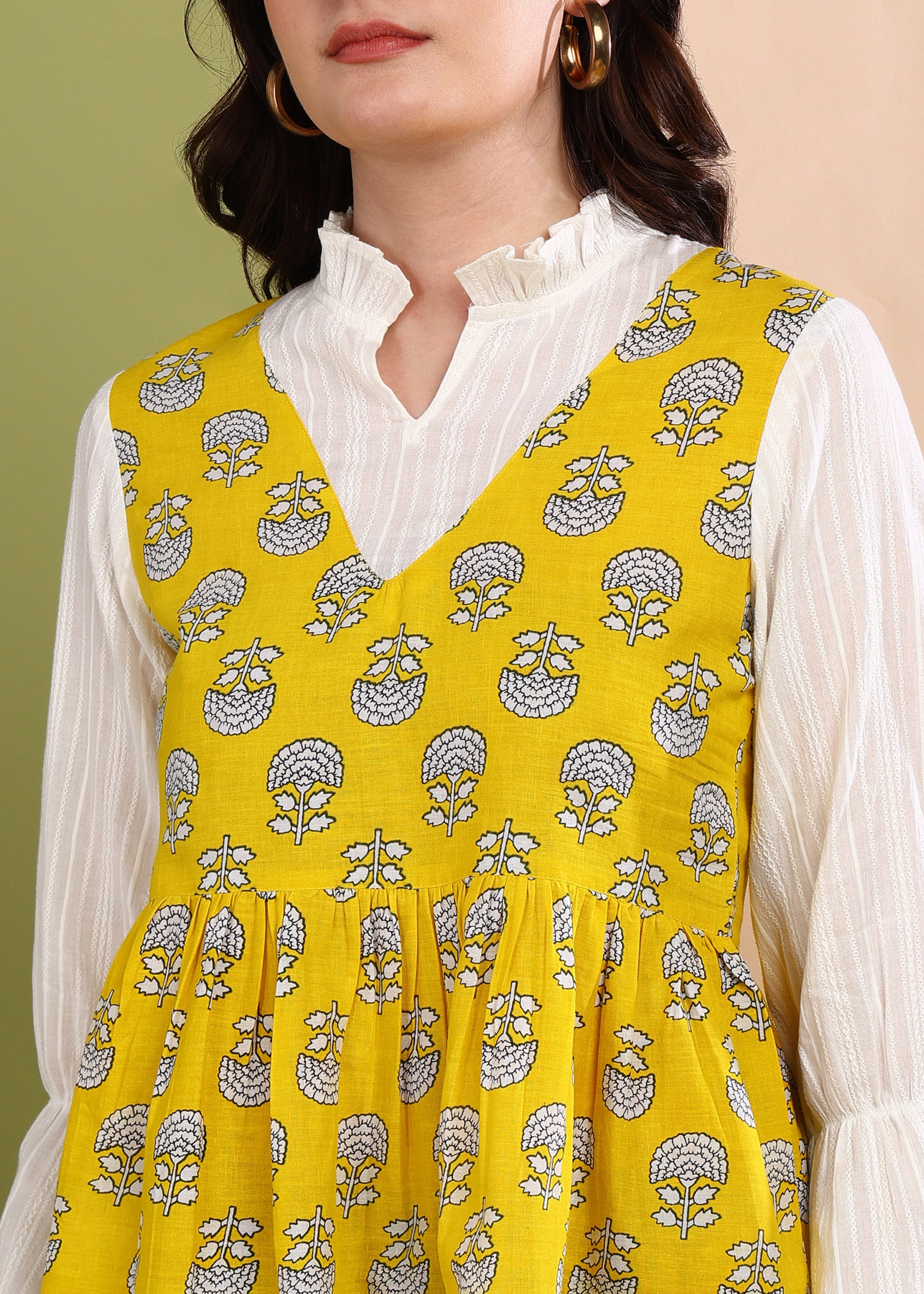 "Sunburst Bloom" Pure Cotton Layered Top