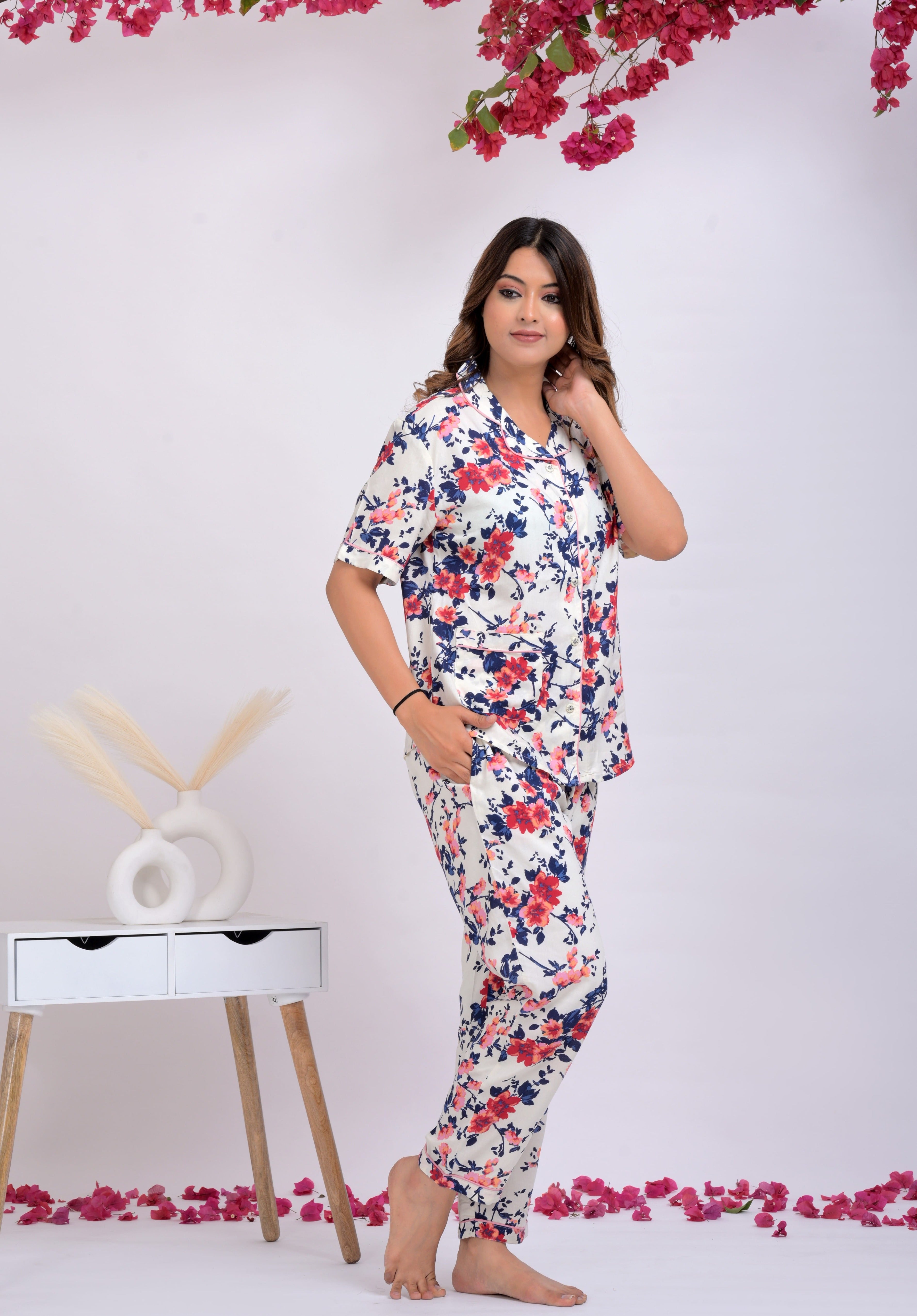 "Cherry Whim" Viscose Printed Night Suit