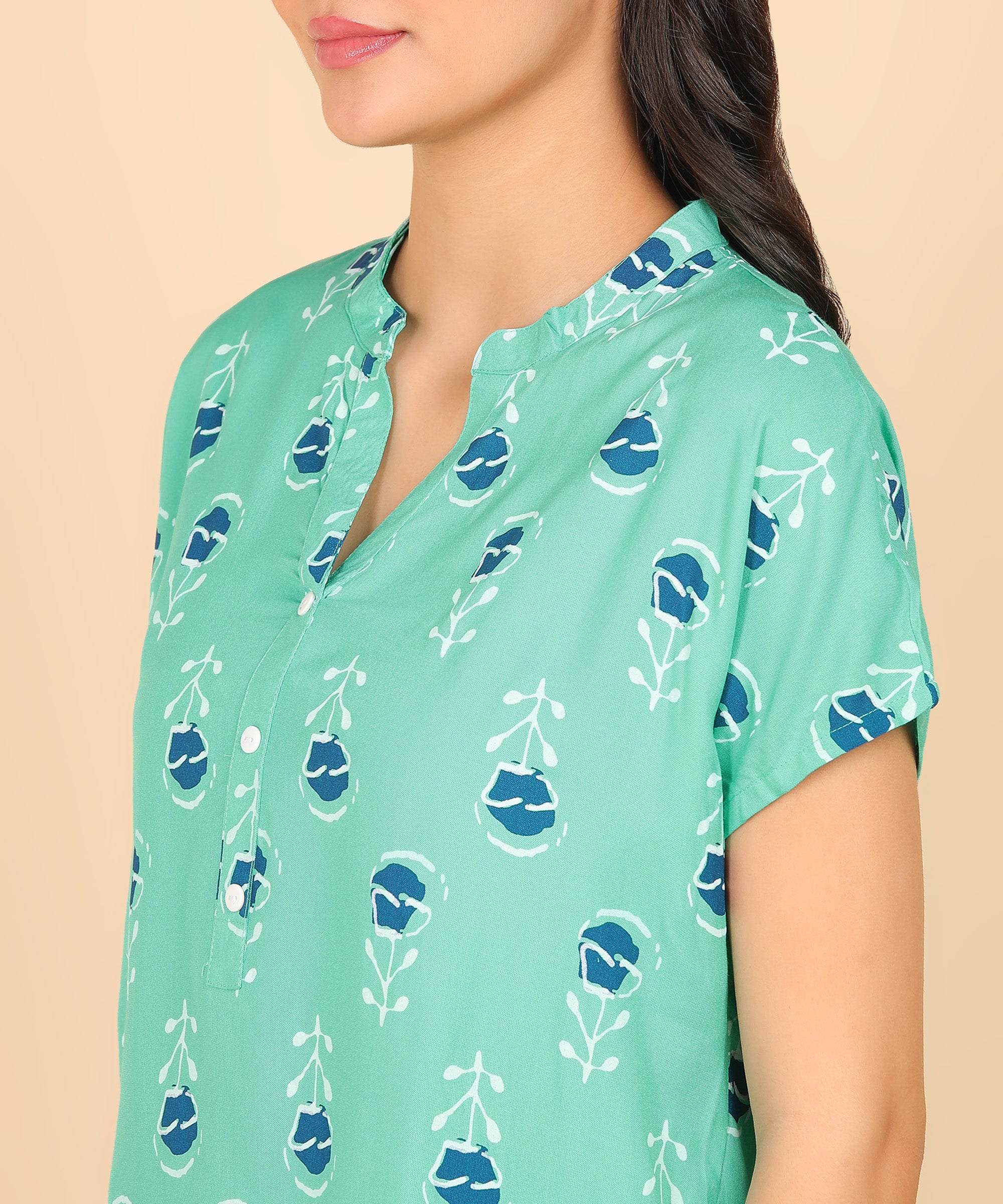 "Mint Bloom" Pure Cotton Night Suit