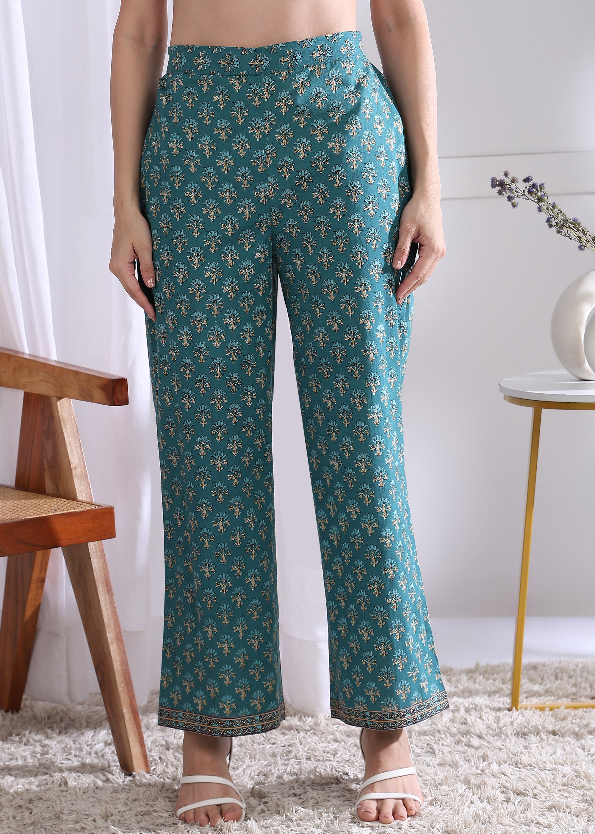 "Teal Blossom" Pure Cotton Co-ord Set