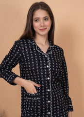 "Midnight Bloom" Printed Viscose Night Suit