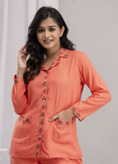 "Coral Charm" Solid Viscose Night Suit