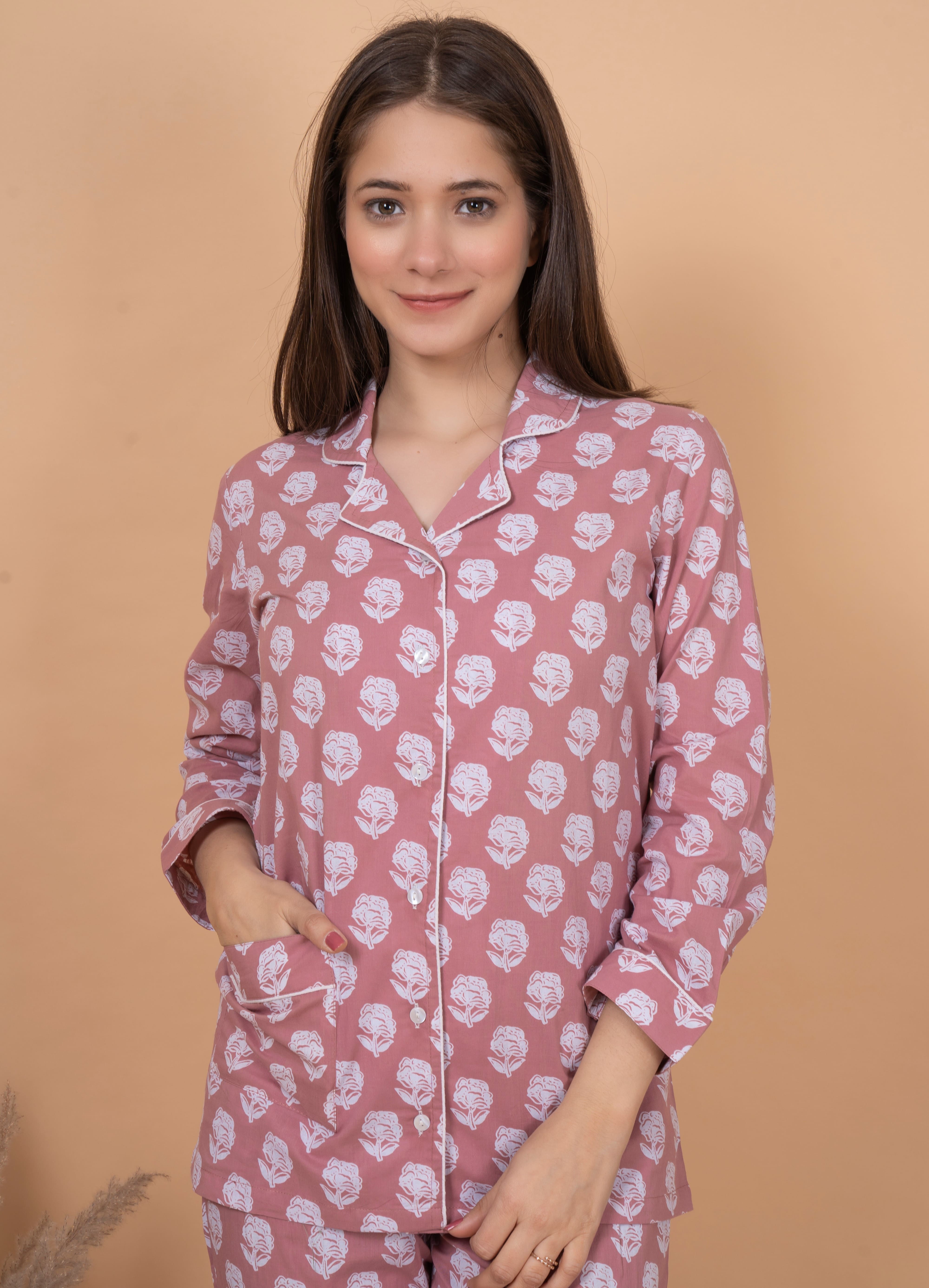 "Blush Whisper" Printed Viscose Night Suit