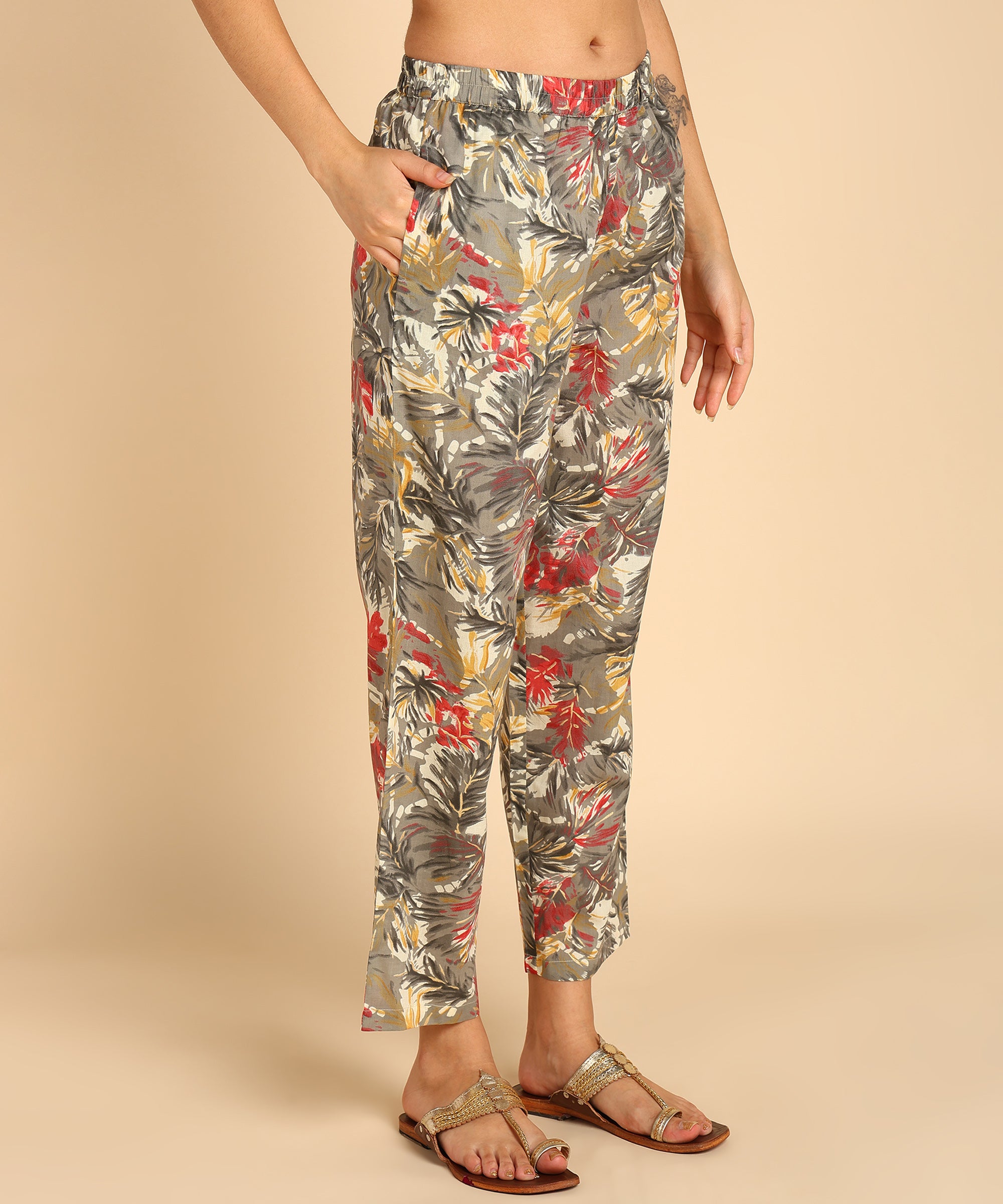 Grey Peplum Style Cord Set For Women - Cotton