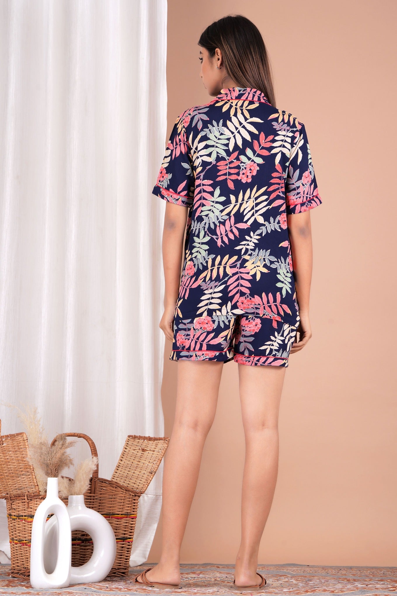 "Midnight Tropics" Printed Viscose Shorts Night Suit