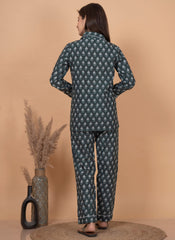 "Misty Pine" Printed Viscose Night Suit